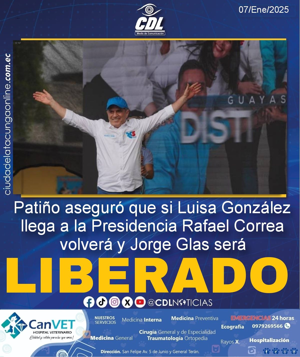Patiño aseguró que si Luisa González llega a la Presidencia Rafael Correa volverá y Jorge Glas será liberado