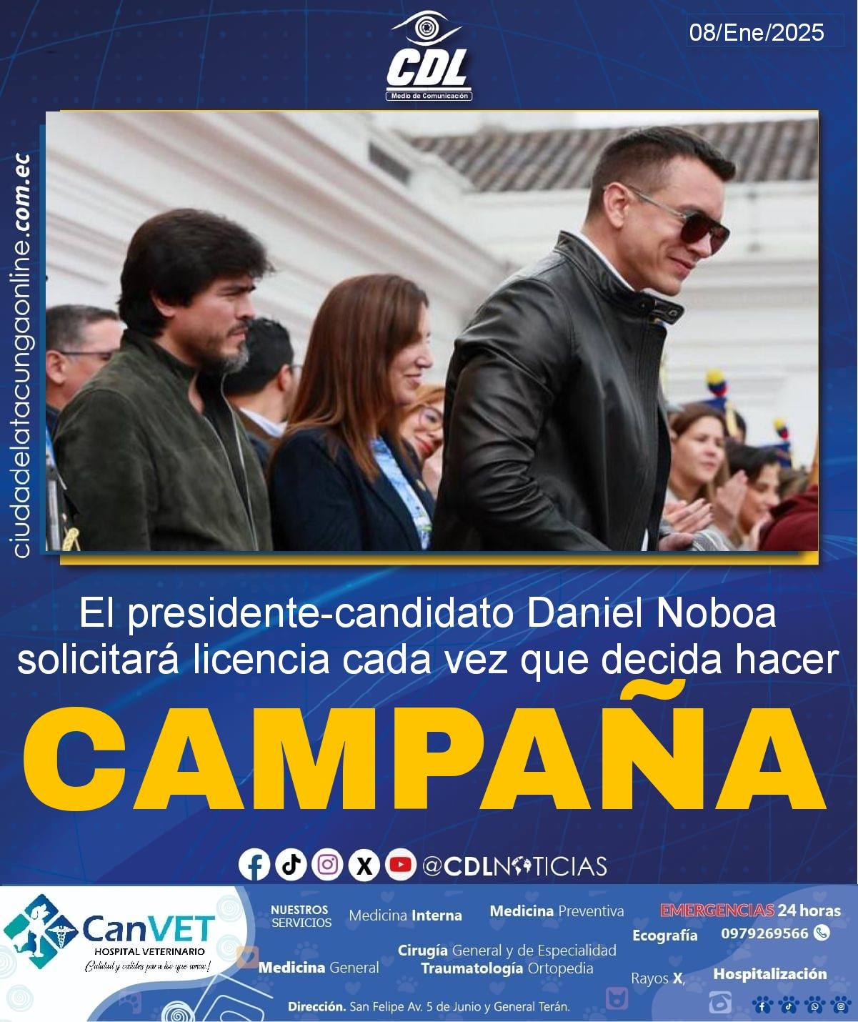 El presidente-candidato Daniel Noboa solicitará licencia cada vez que decida hacer campaña