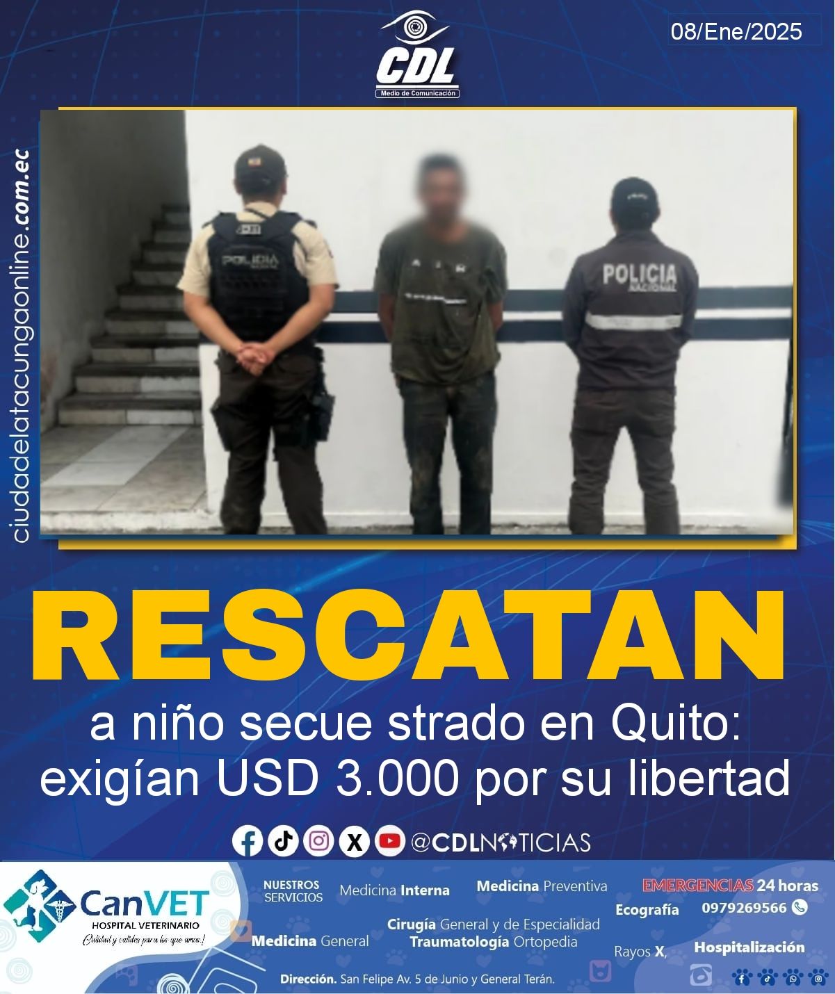 Rescatan a niño secue strado en Quito: exigían USD 3.000 por su libertad