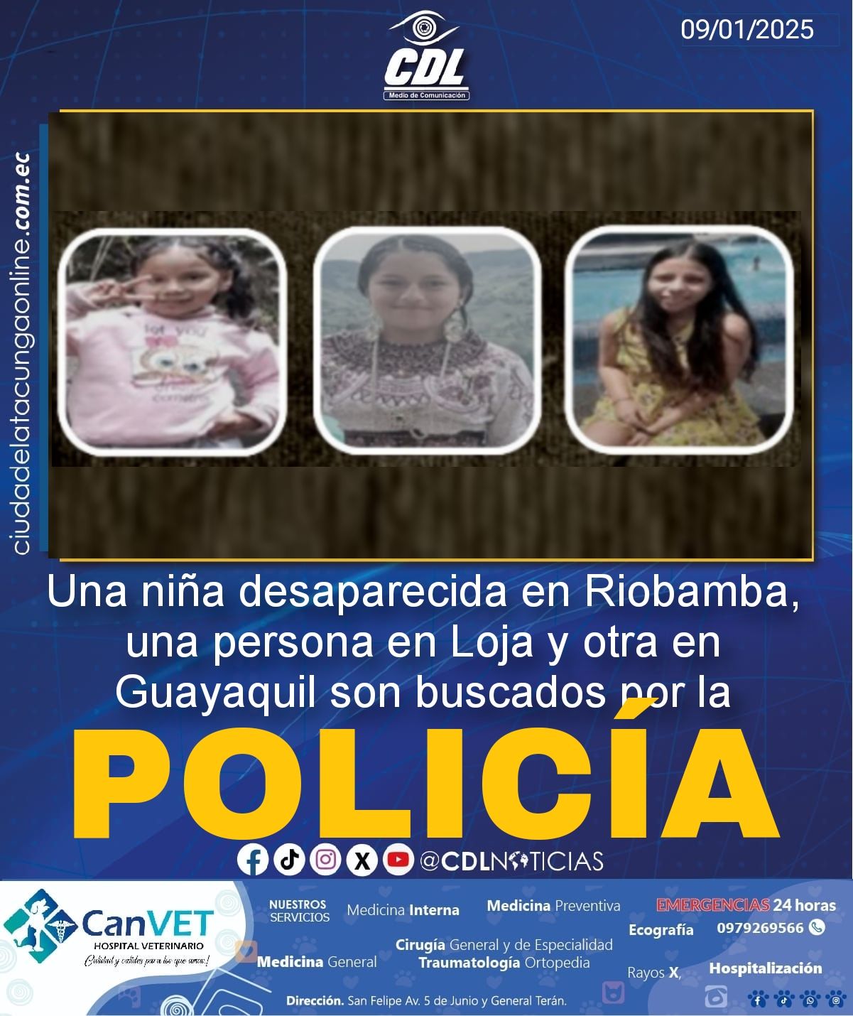 Una niña desaparecida en Riobamba, una persona en Loja y otra en Guayaquil son buscados por la Policía