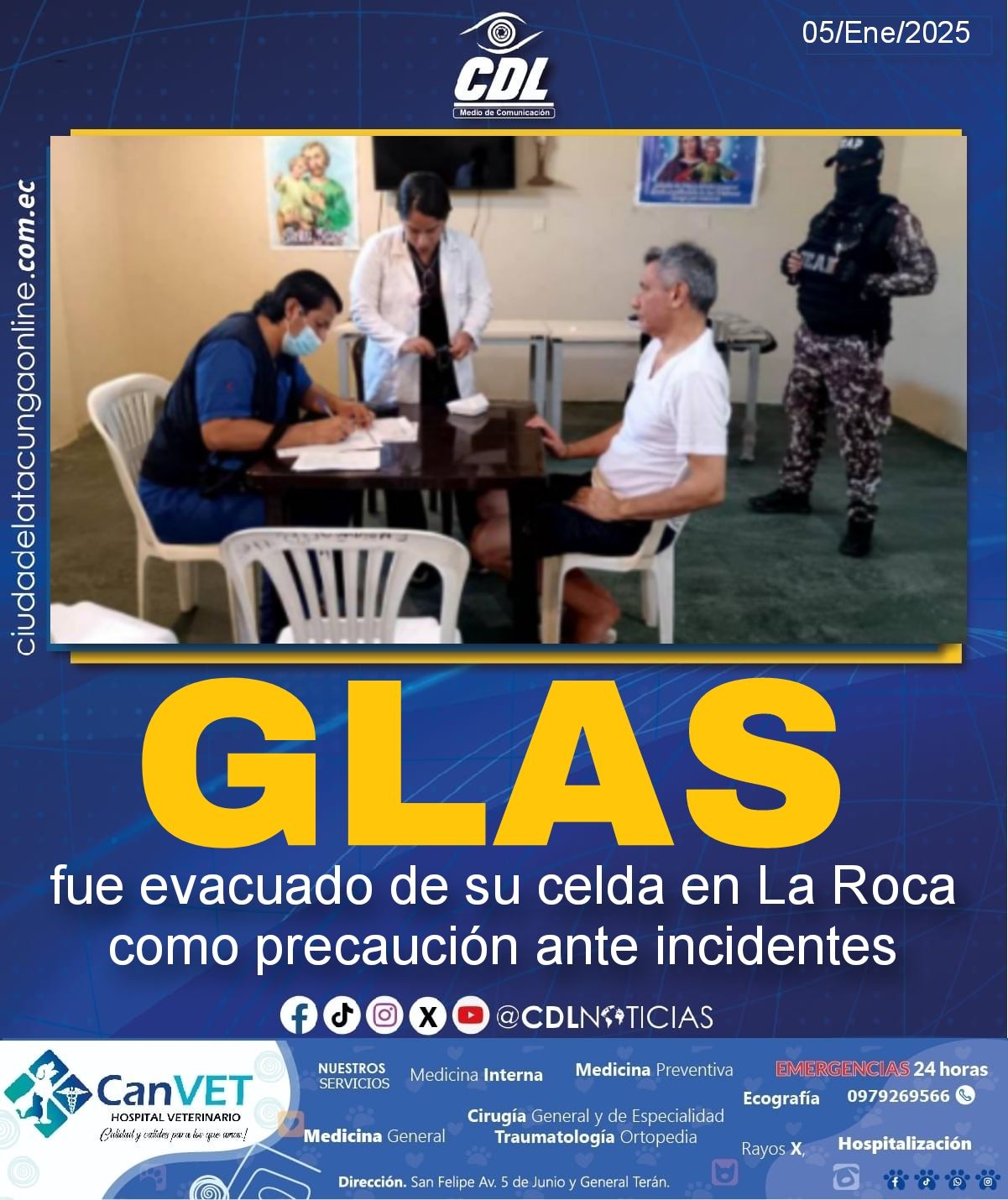 Jorge Glas fue evacuado de su celda en La Roca como precaución ante incidentes