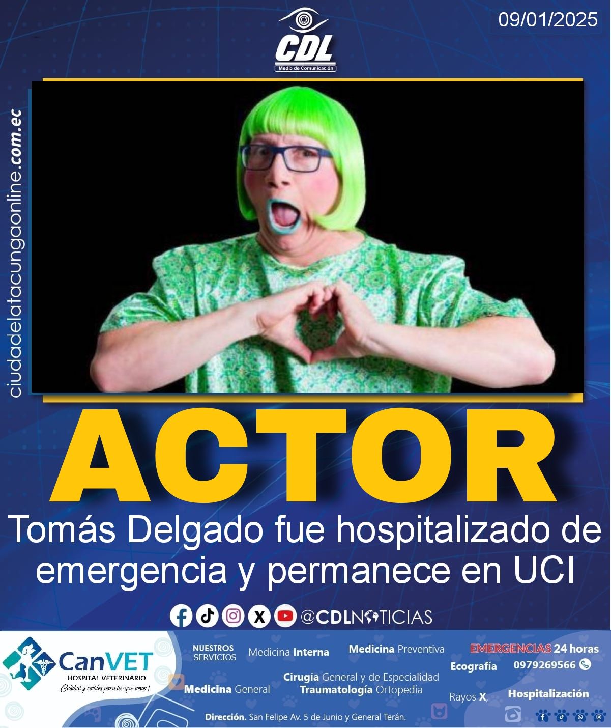 El actor Tomás Delgado fue hospitalizado de emergencia y permanece en UCI