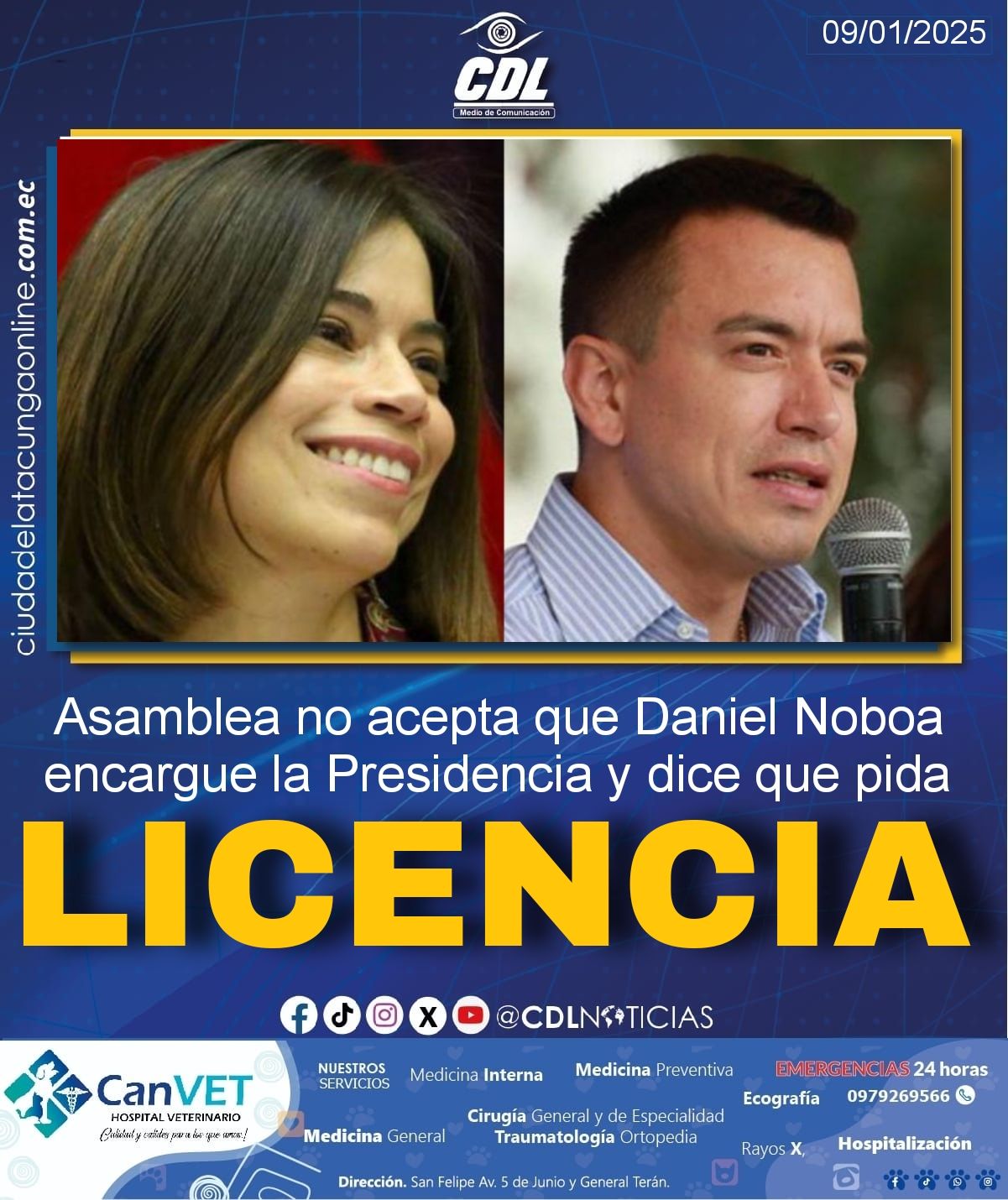 Asamblea no acepta que Daniel Noboa encargue la Presidencia y dice que pida licencia