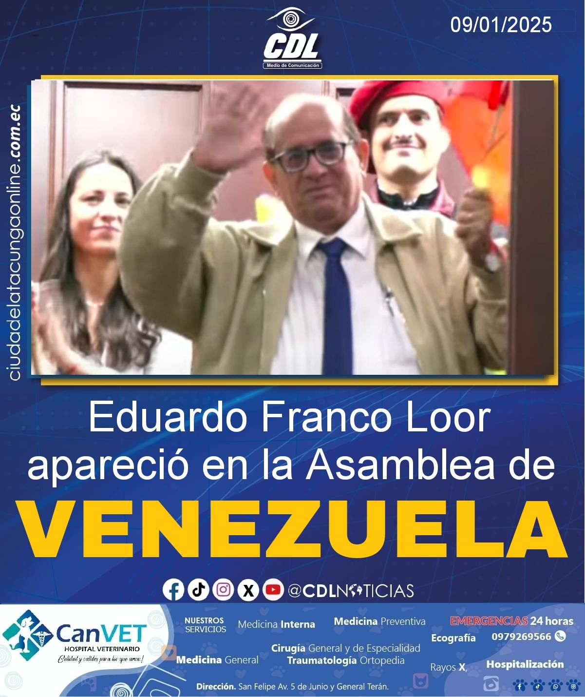 Eduardo Franco Loor apareció en la Asamblea de Venezuela: no asistió a su primera sesión en el CPCCS