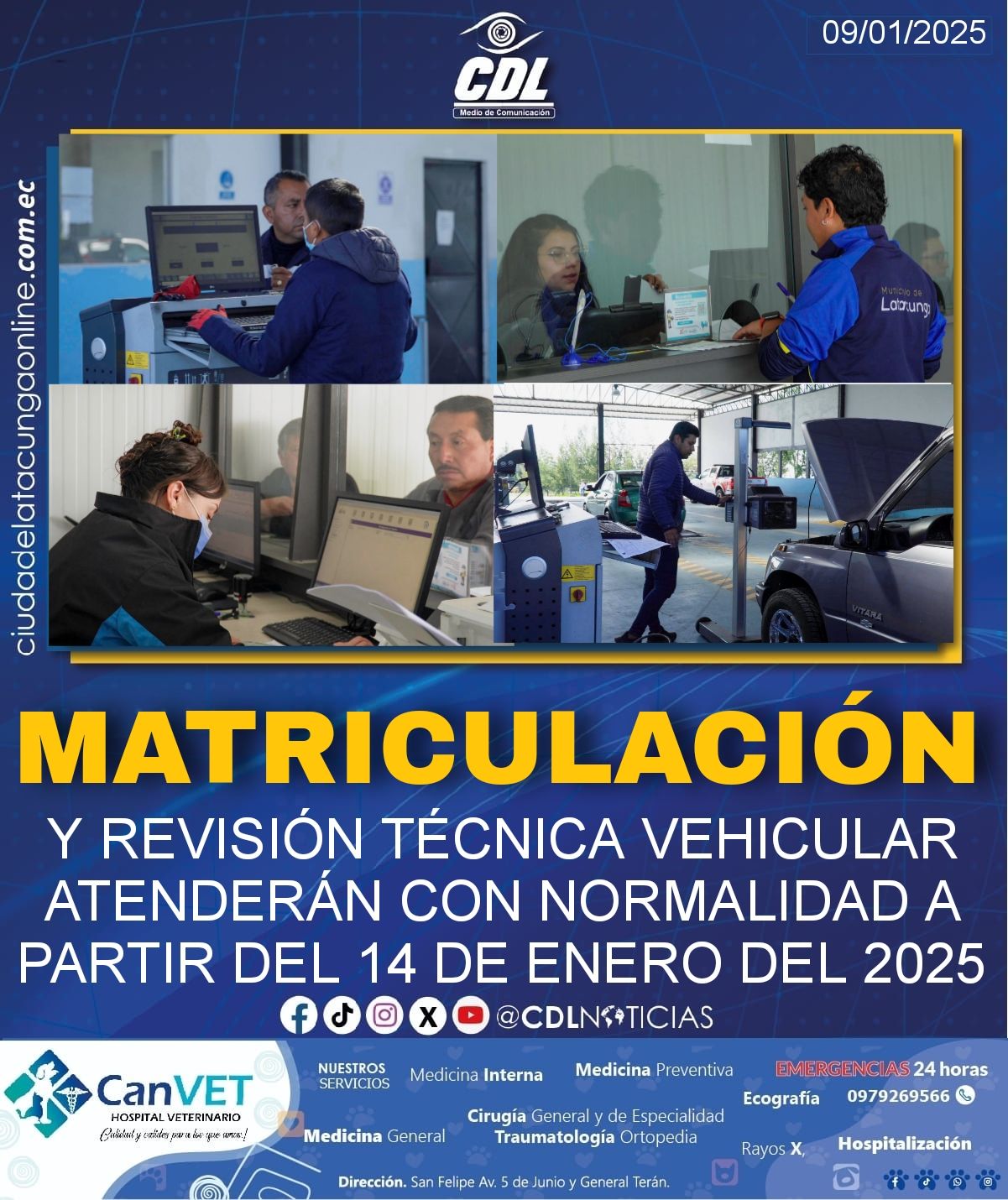 MATRICULACIÓN Y REVISIÓN TÉCNICA VEHICULAR ATENDERÁN CON NORMALIDAD A PARTIR DEL 14 DE ENERO DEL 2025