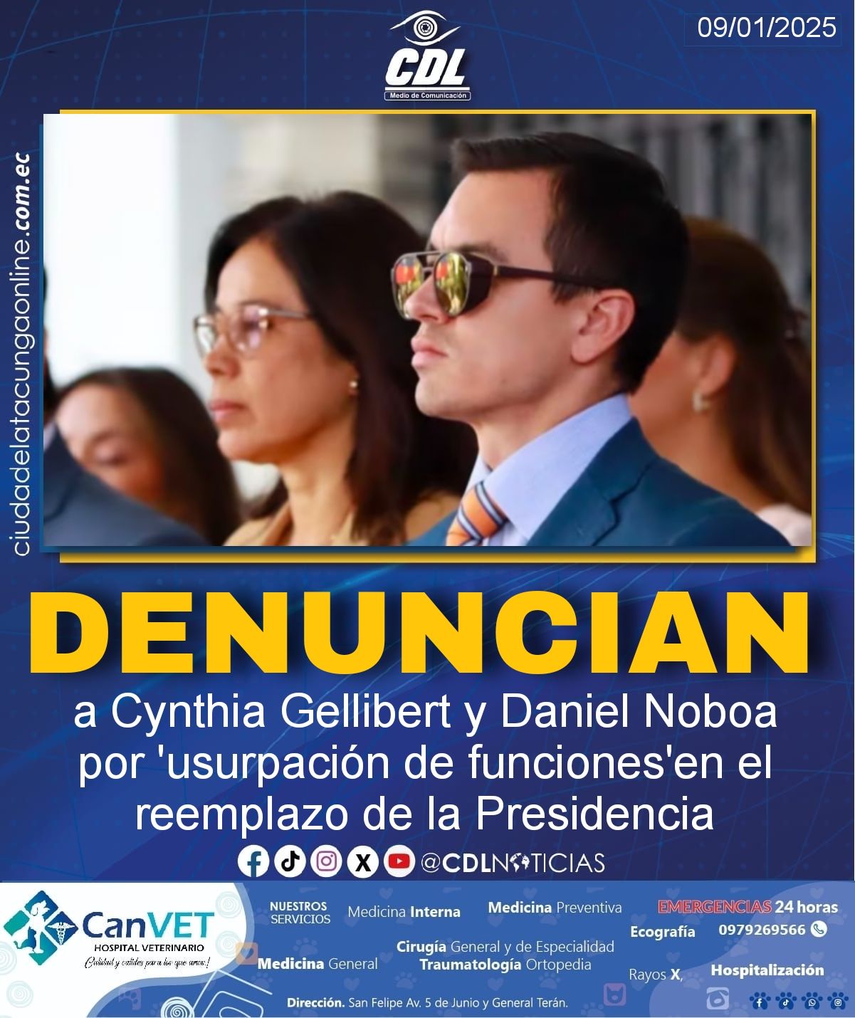 Denuncian a Cynthia Gellibert y Daniel Noboa por ‘usurpación de funciones’en el reemplazo de la Presidencia