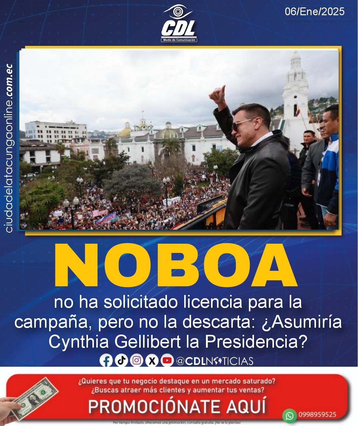 Daniel Noboa no ha solicitado licencia para la campaña, pero no la descarta: ¿Asumiría Cynthia Gellibert la Presidencia?