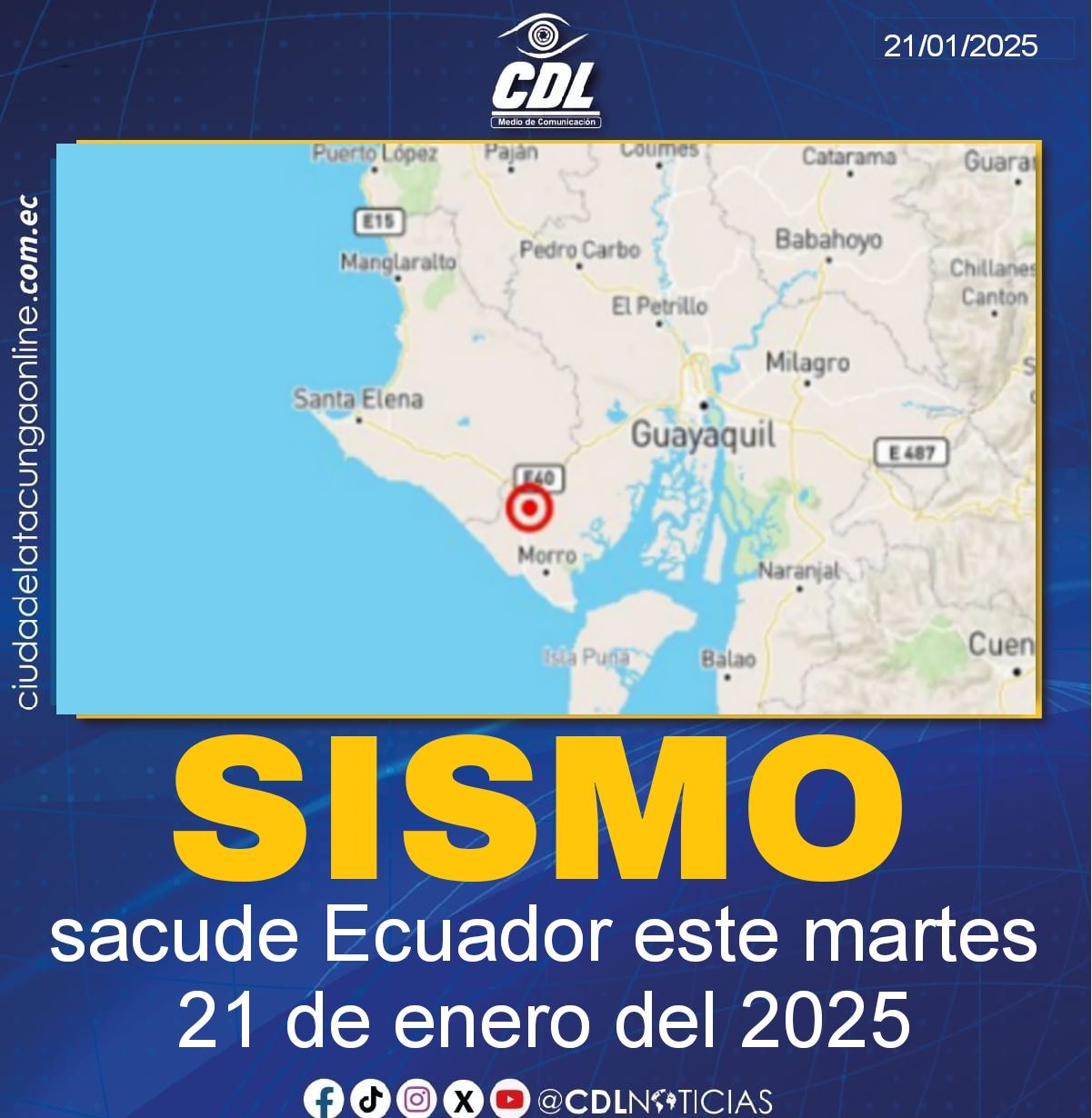 Sismo sacude Ecuador este martes 21 de enero del 2025