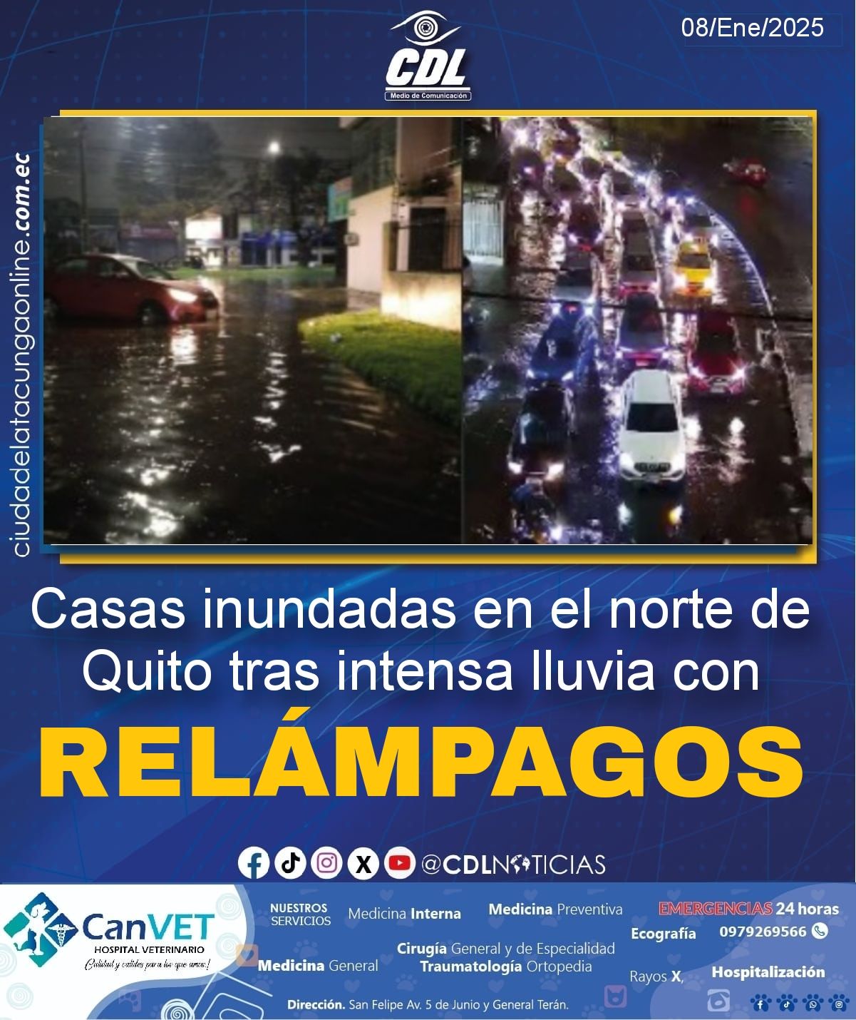 Casas inundadas en el norte de Quito tras intensa lluvia con relámpagos