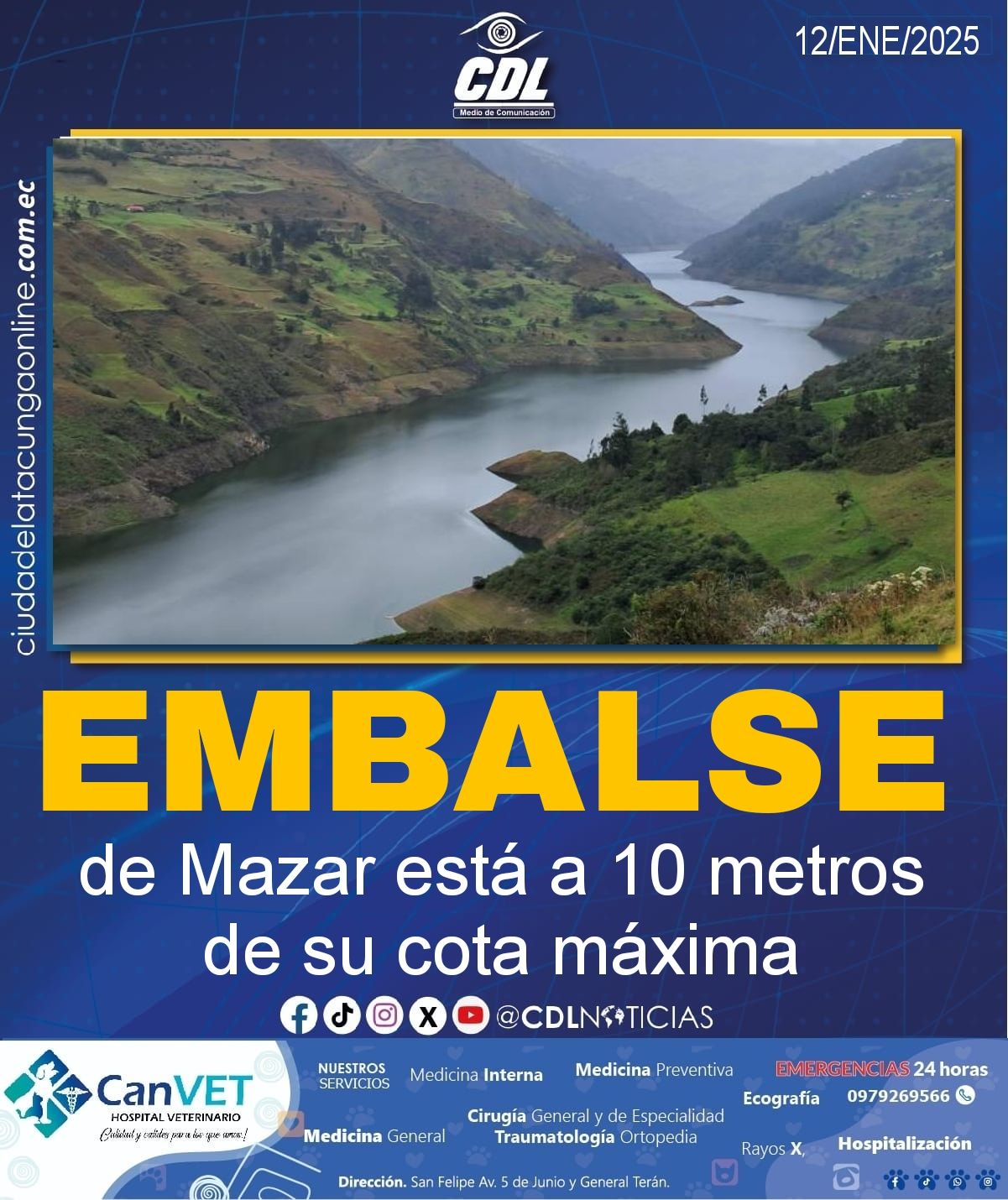 El embalse de Mazar está a 10 metros de su cota máxima
