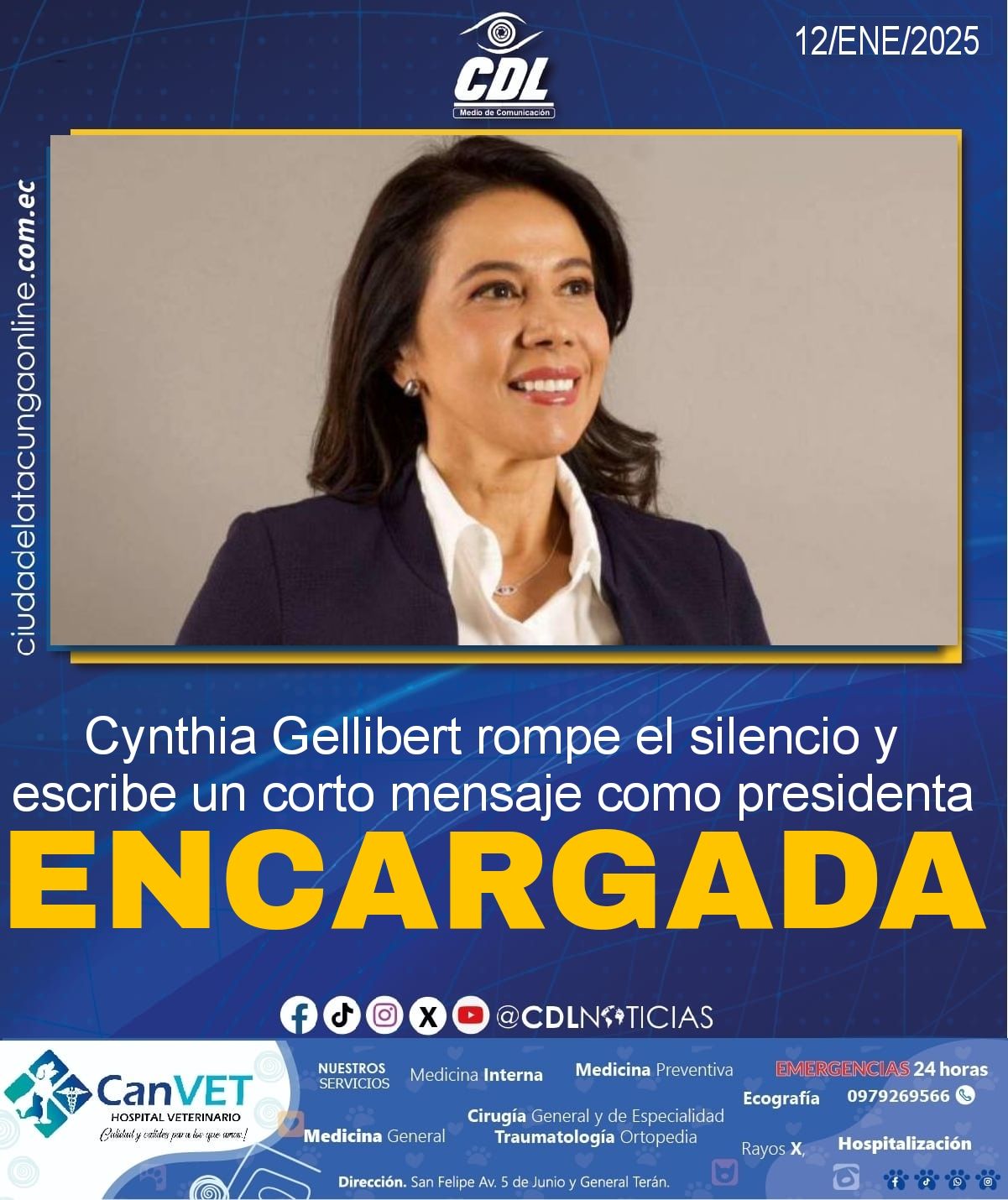 Cynthia Gellibert rompe el silencio y escribe un corto mensaje como presidenta encargada