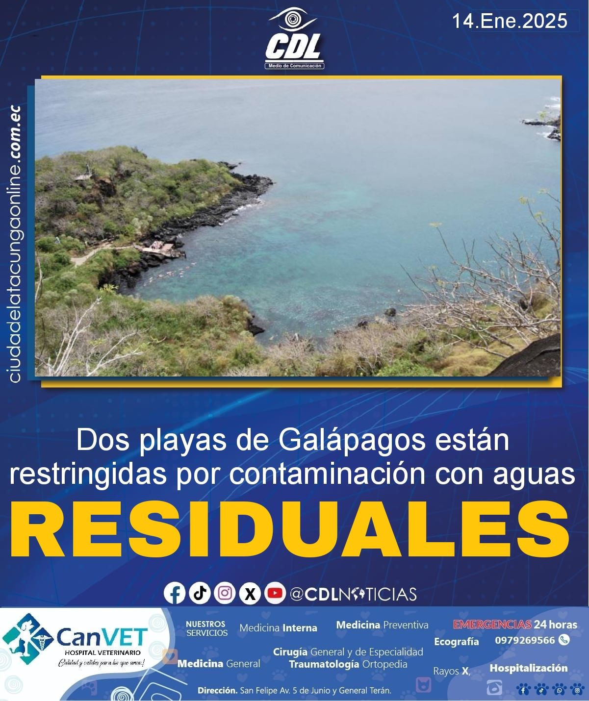 Dos playas de Galápagos están restringidas por contaminación con aguas residuales