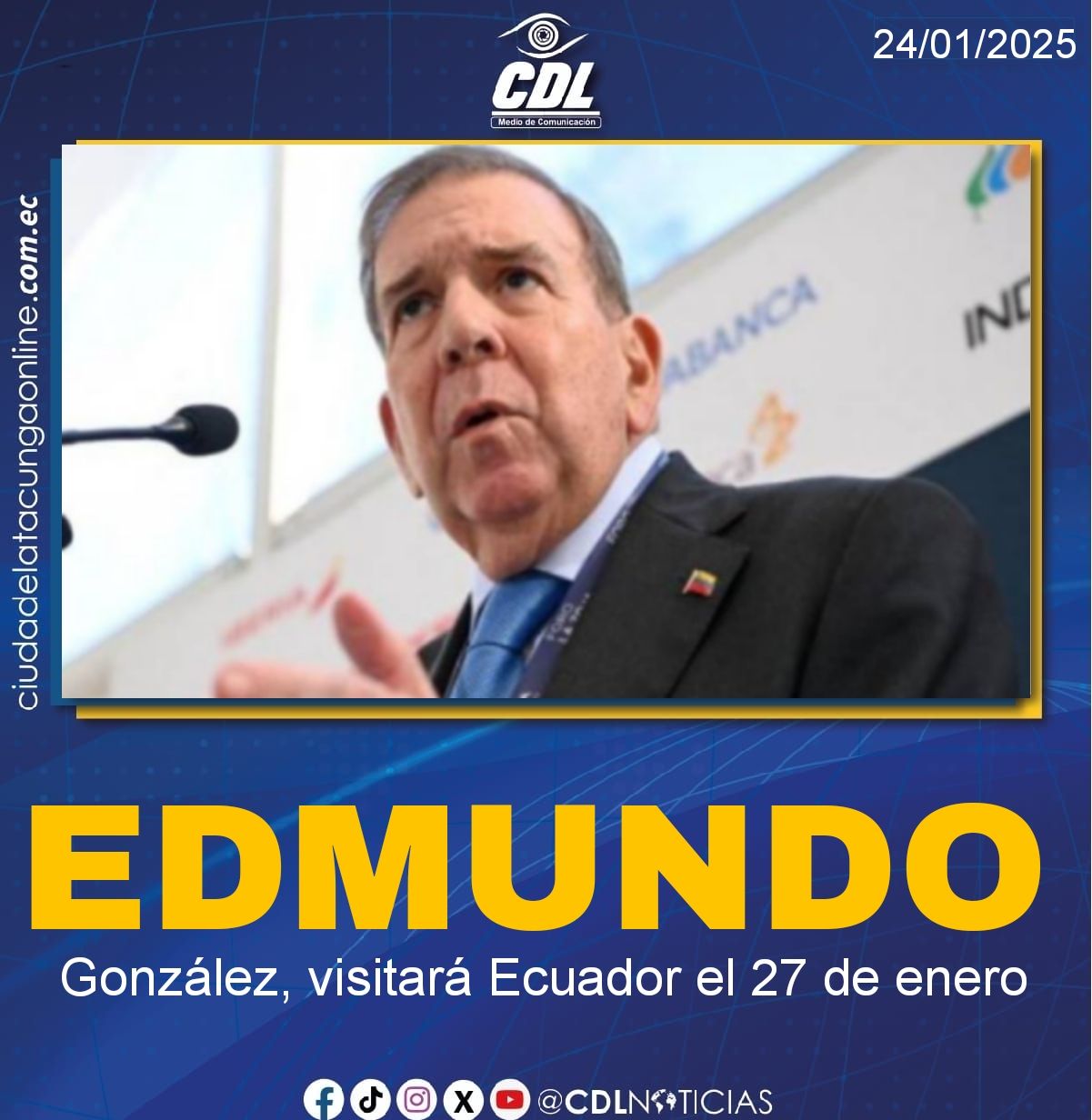 Edmundo González, visitará Ecuador el 27 de enero