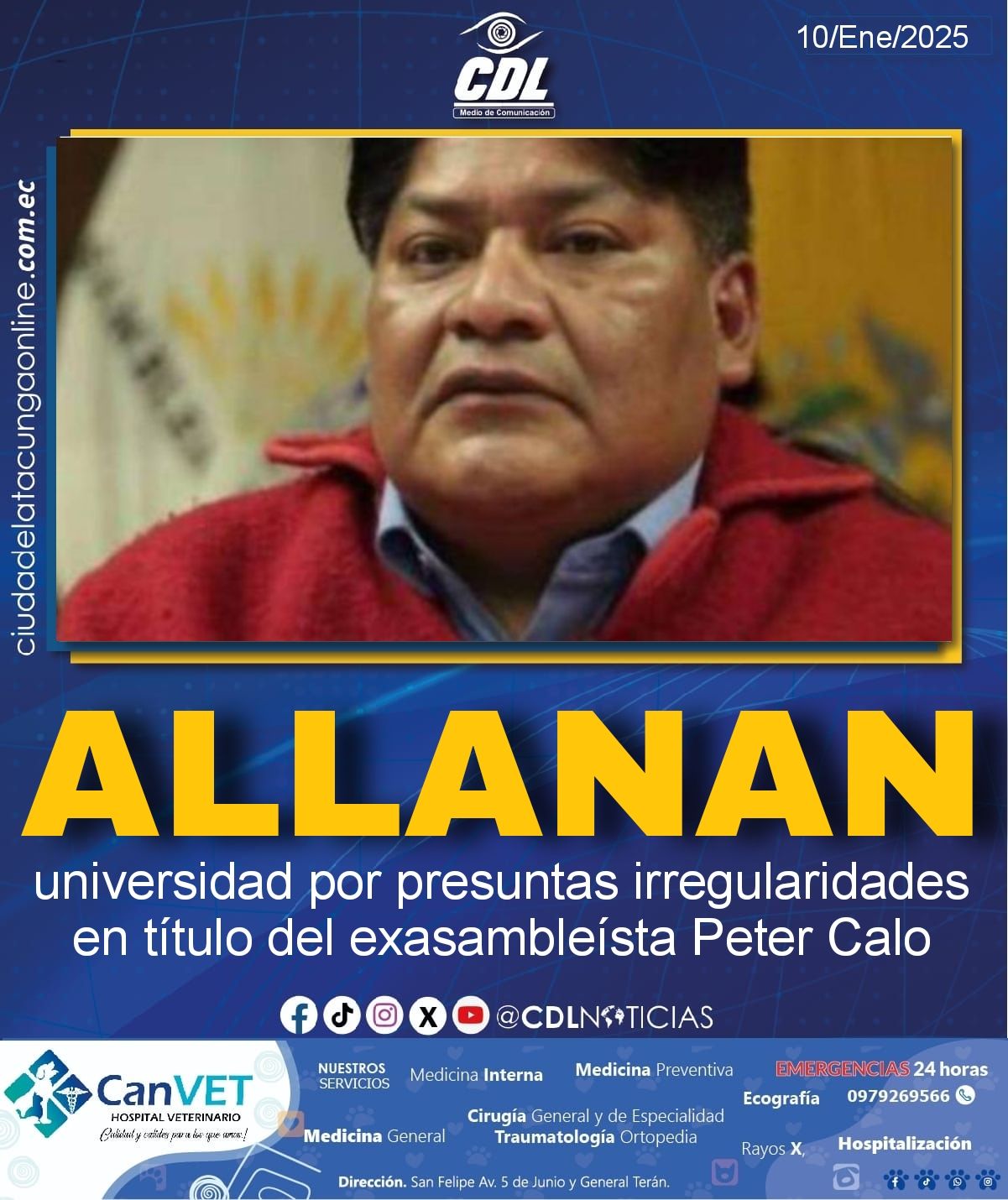 Allanan universidad por presuntas irregularidades en título del exasambleísta Peter Calo