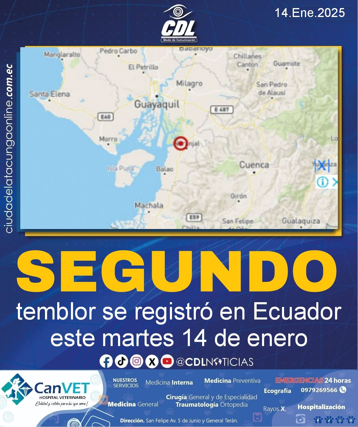 Un segundo temblor se registró en Ecuador este martes 14 de enero