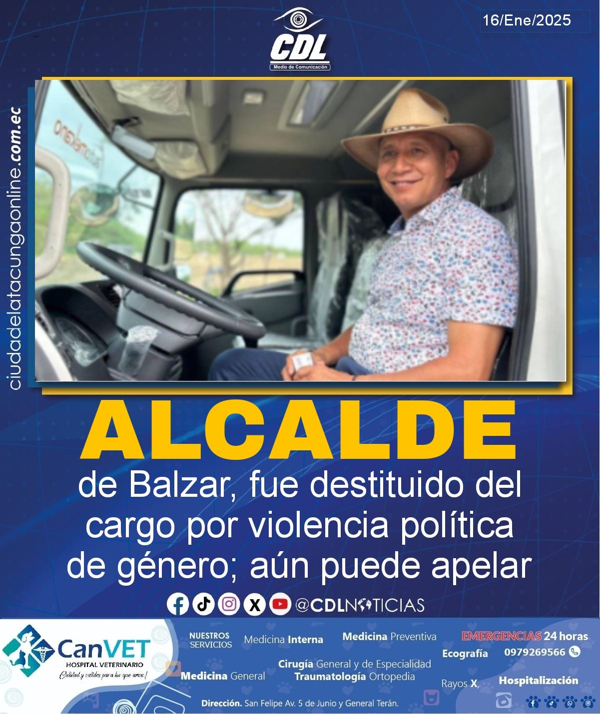 Galo Meza, alcalde de Balzar, fue destituido del cargo por violencia política de género; aún puede apelar