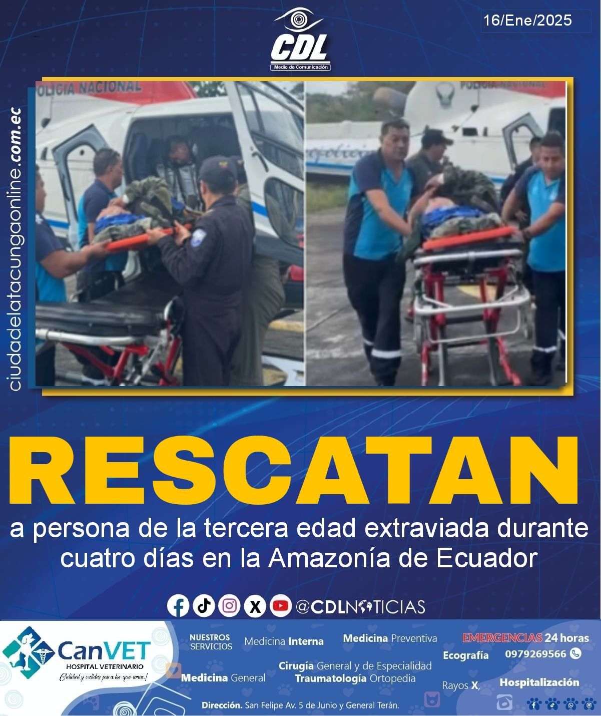Rescatan a persona de la tercera edad extraviada durante cuatro días en la Amazonía de Ecuador