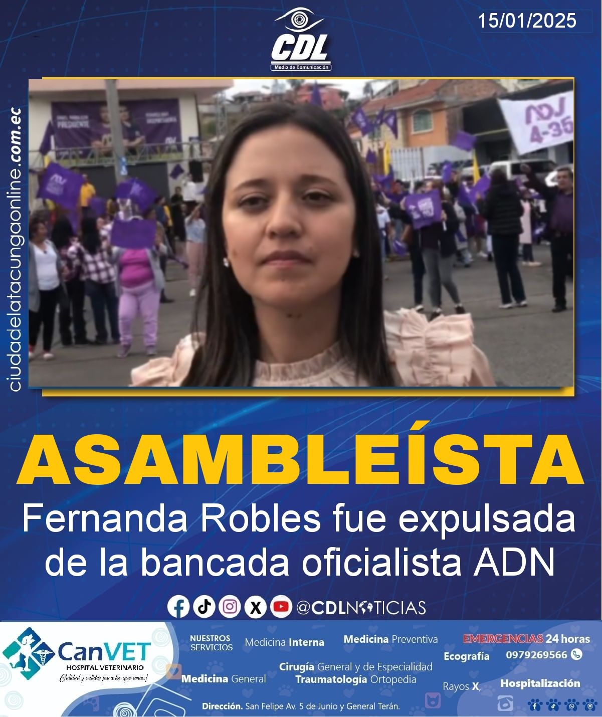 La asambleísta Fernanda Robles fue expulsada de la bancada oficialista ADN