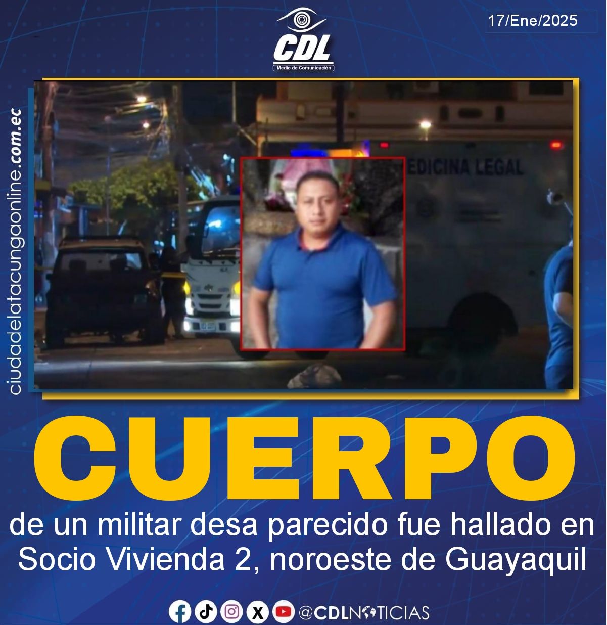 El cuerpo de un militar desa parecido fue hallado en Socio Vivienda 2, noroeste de Guayaquil