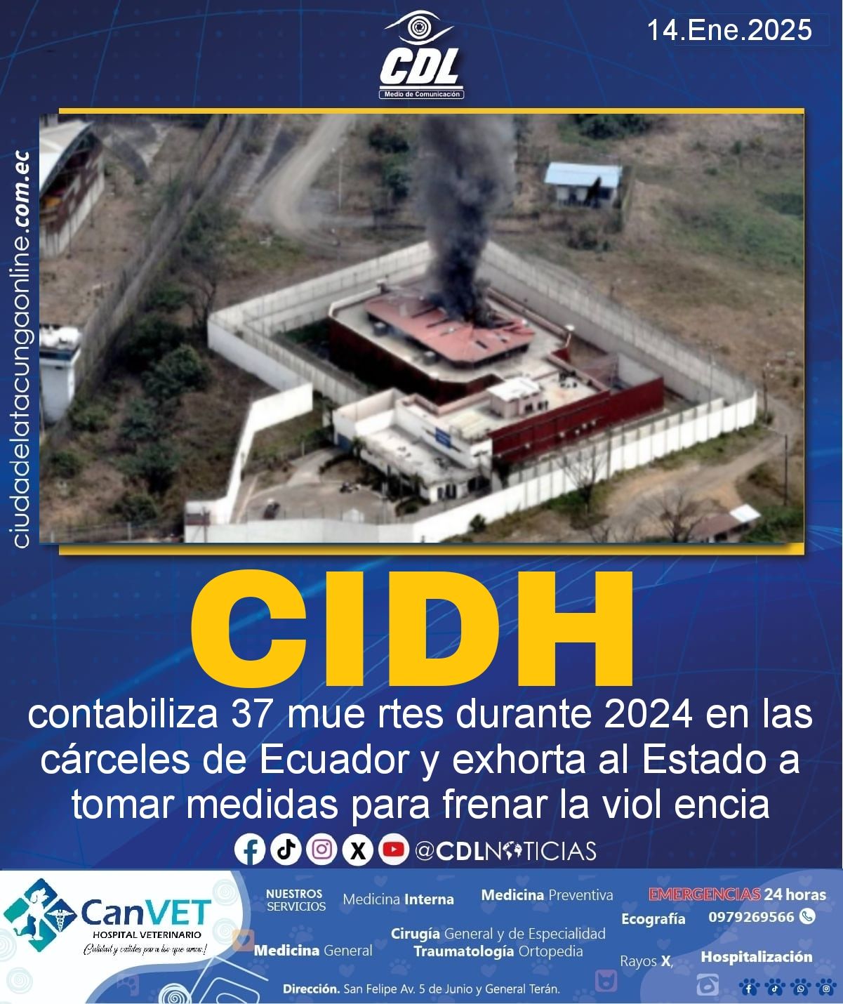 La CIDH contabiliza 37 muertes durante 2024 en las cárceles de Ecuador y exhorta al Estado a tomar medidas para frenar la viol encia