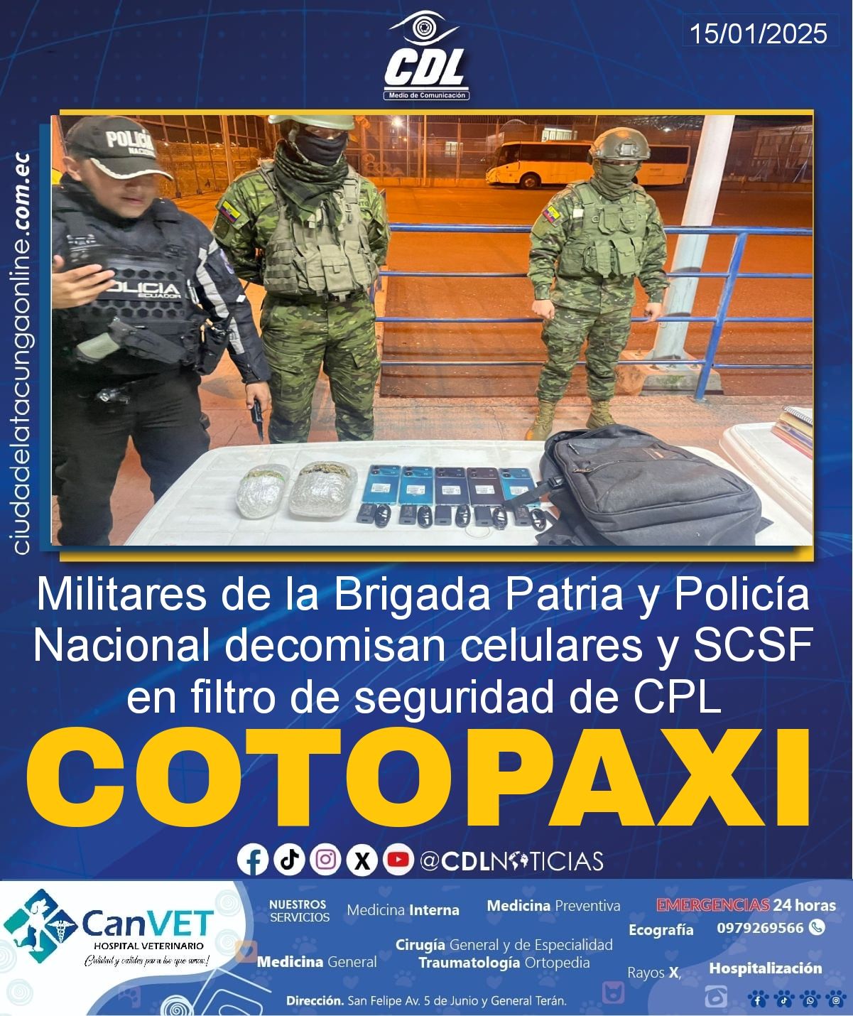 Militares de la Brigada Patria y Policía Nacional decomisan celulares y SCSF en filtro de seguridad de CPL Cotopaxi