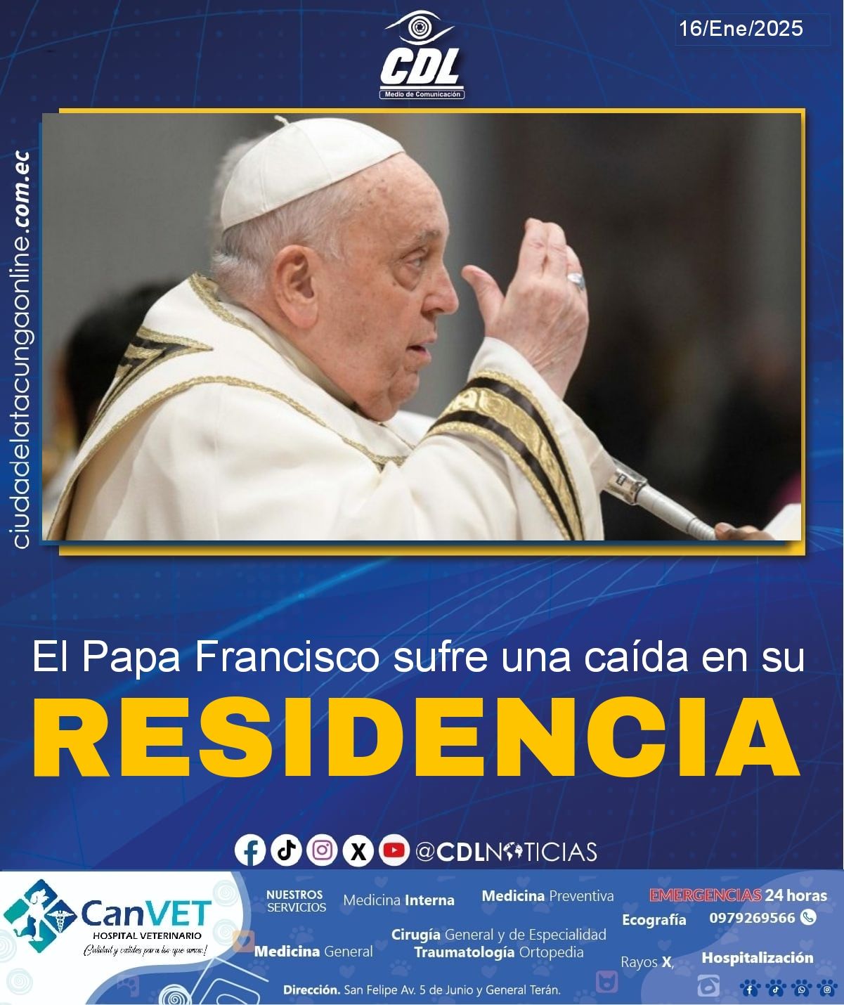 El Papa Francisco sufre una caída en su residencia