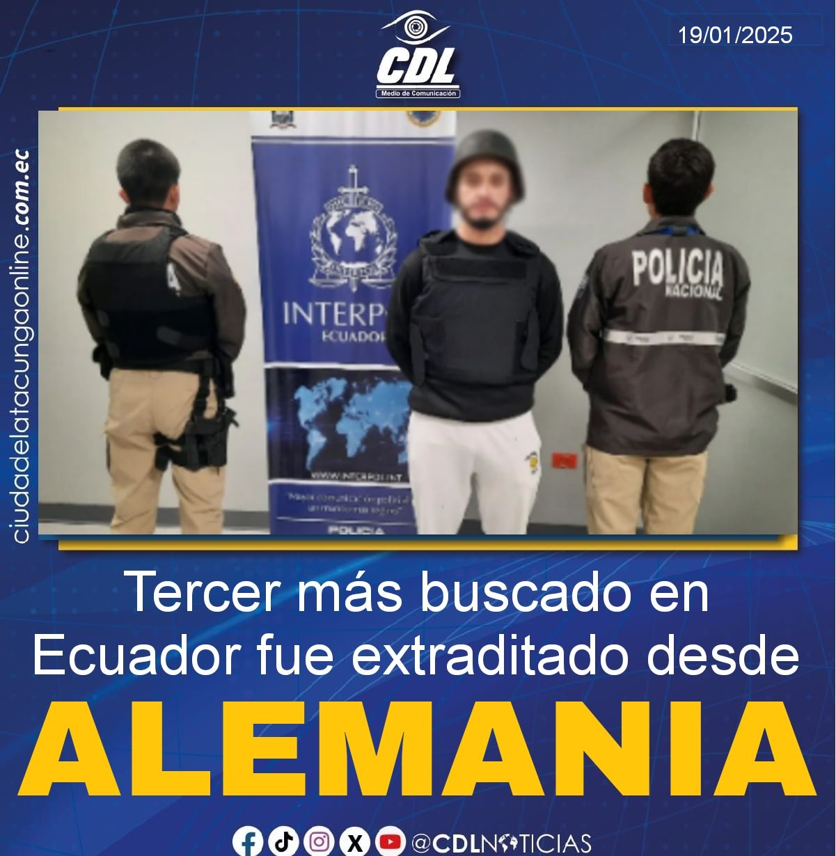 Tercer más buscado en Ecuador fue extraditado desde Alemania