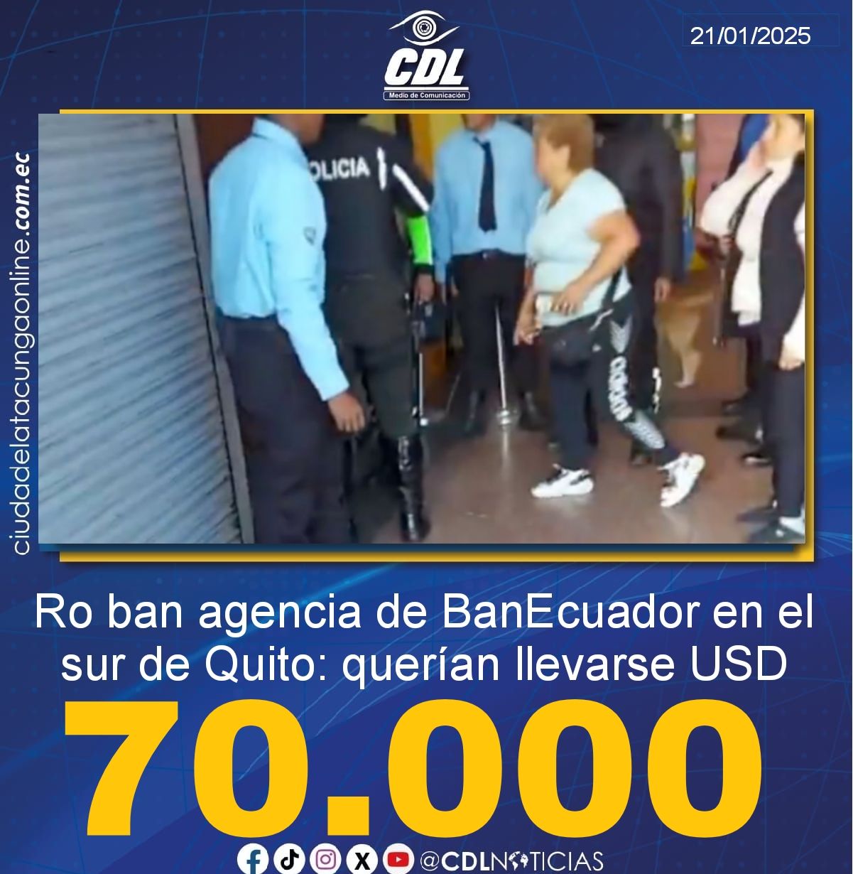 Ro ban agencia de BanEcuador en el sur de Quito: querían llevarse USD 70.000