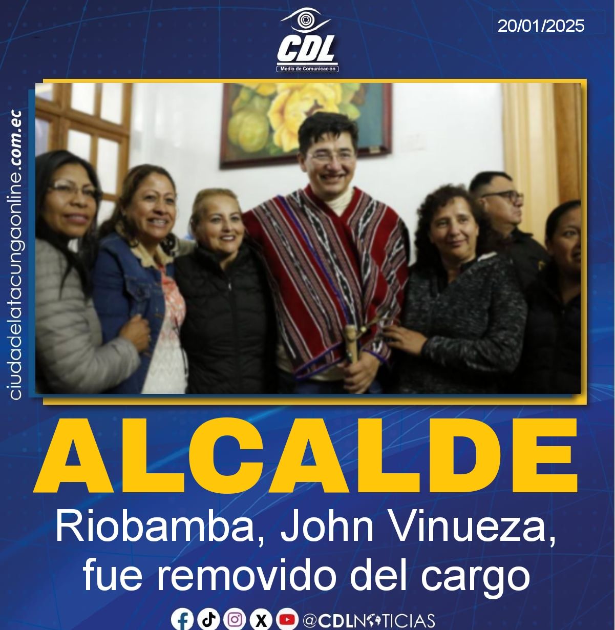 El alcalde Riobamba, John Vinueza, fue removido del cargo