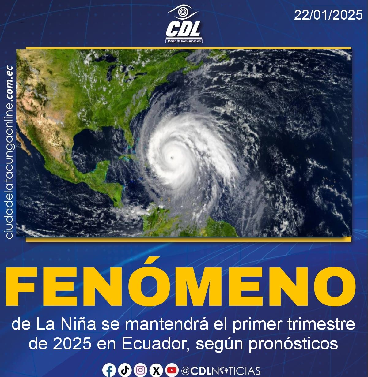 Fenómeno de La Niña se mantendrá el primer trimestre de 2025 en Ecuador, según pronósticos