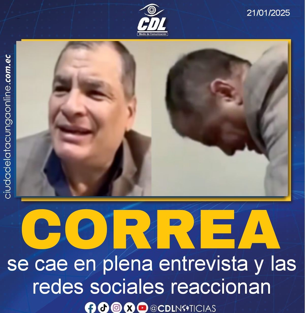 Rafael Correa se cae en plena entrevista y las redes sociales reaccionan