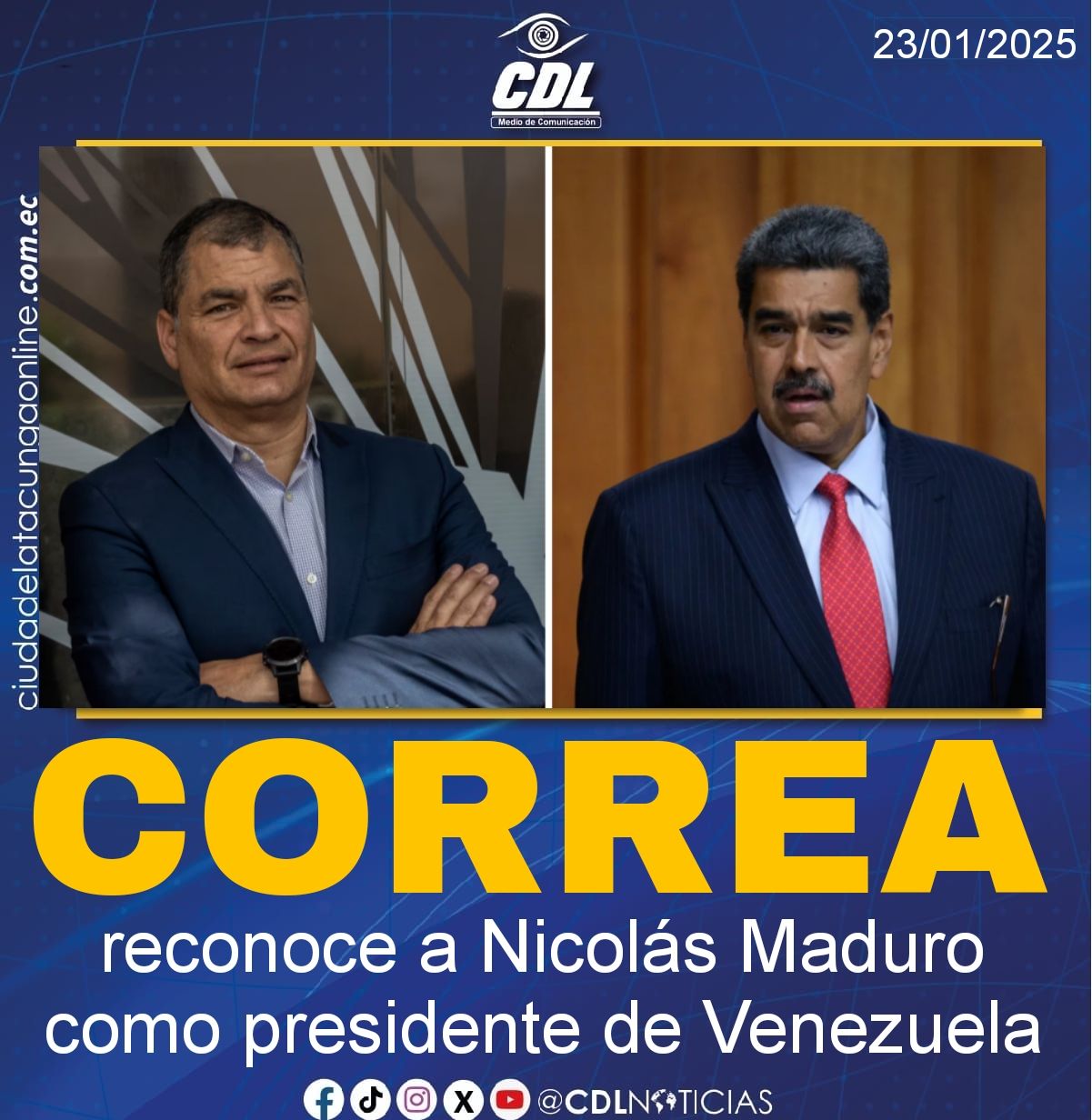 Rafael Correa reconoce a Nicolás Maduro como presidente de Venezuela