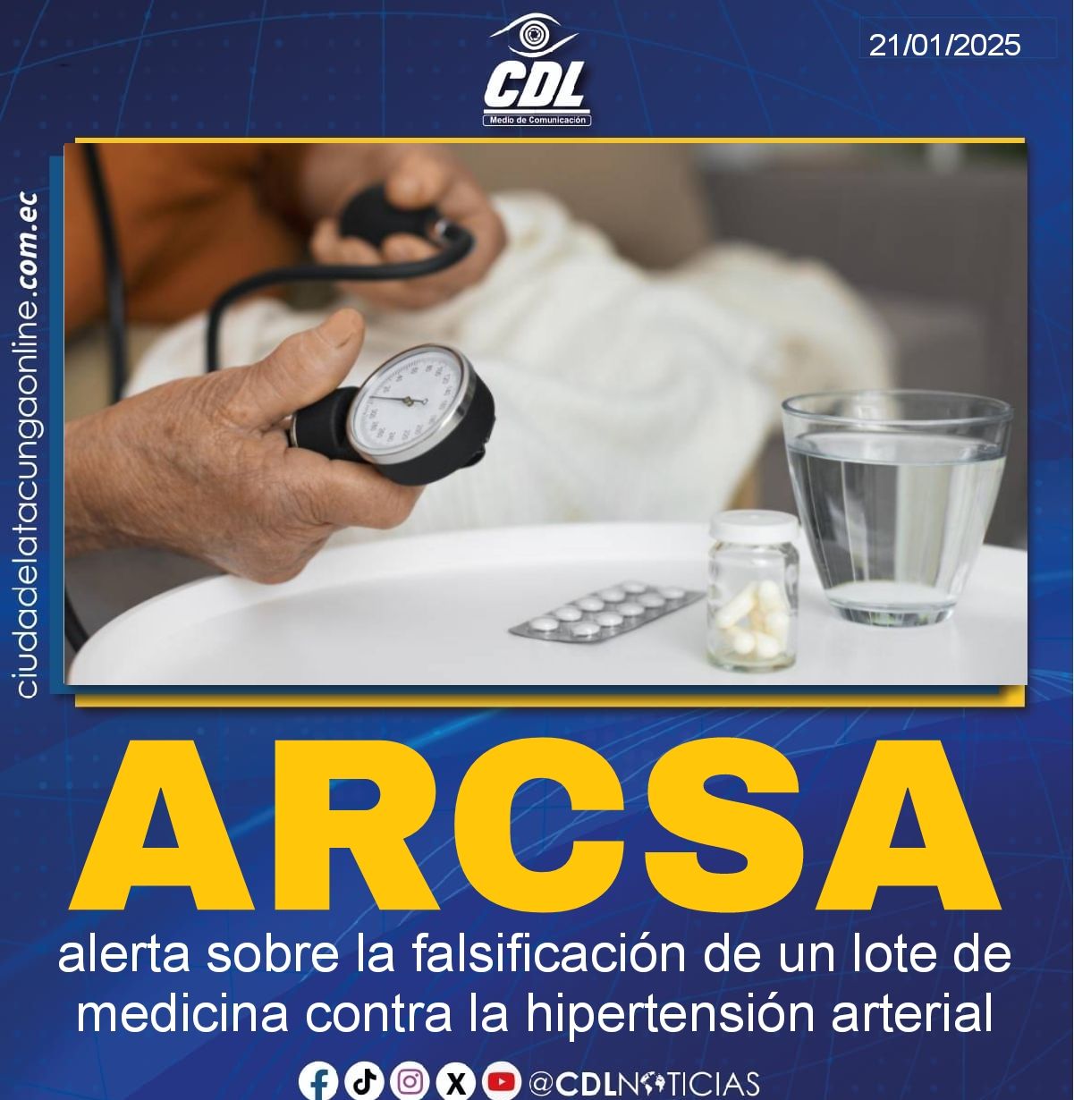 Arcsa alerta sobre la falsificación de un lote de medicina contra la hipertensión arterial