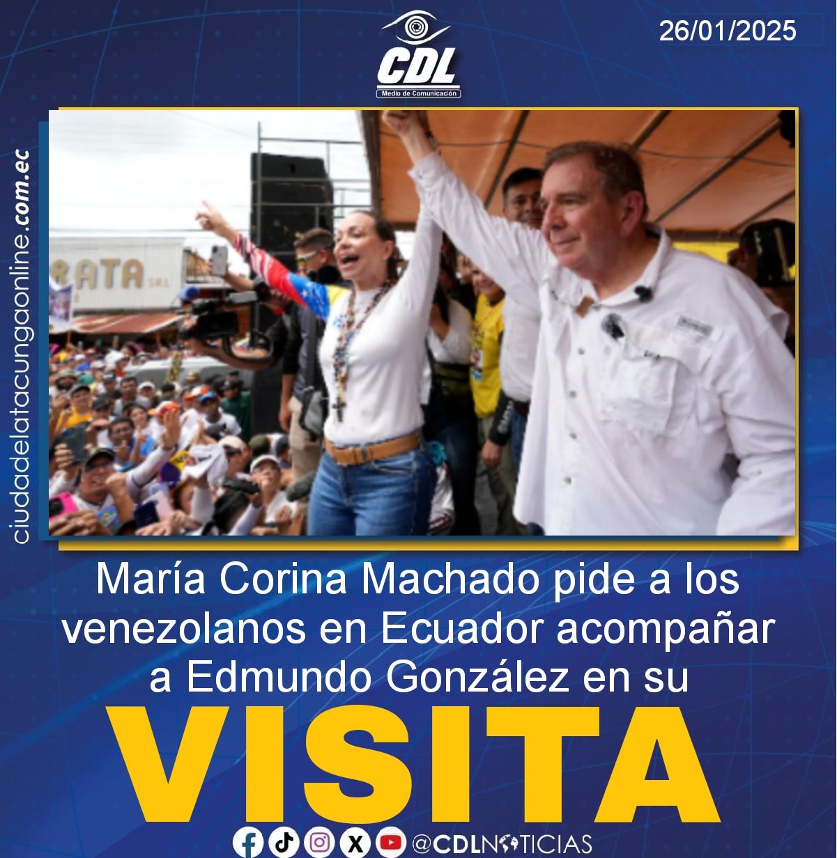 María Corina Machado pide a los venezolanos en Ecuador acompañar a Edmundo González en su visita