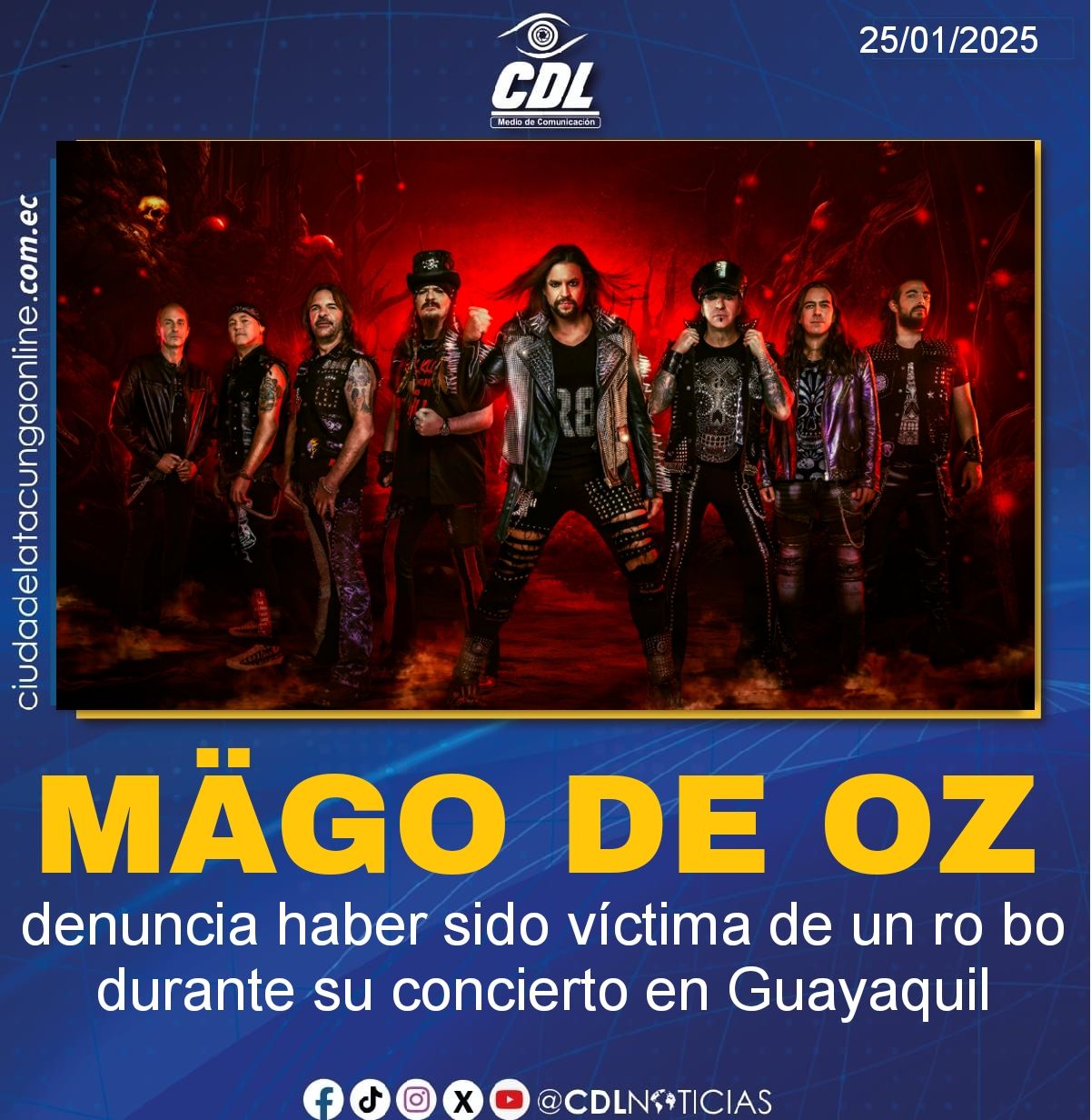 Mägo de Oz denuncia haber sido víctima de un ro bo durante su concierto en Guayaquil