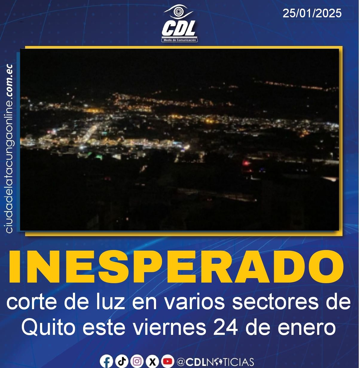 Inesperado corte de luz en varios sectores de Quito este viernes 24 de enero