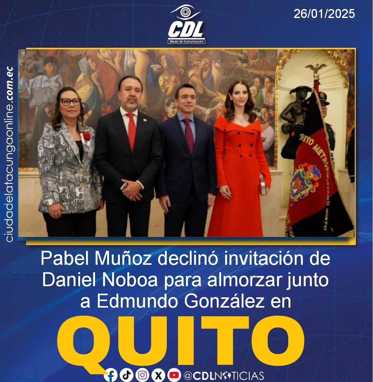 Pabel Muñoz declinó invitación de Daniel Noboa para almorzar junto a Edmundo González en Quito