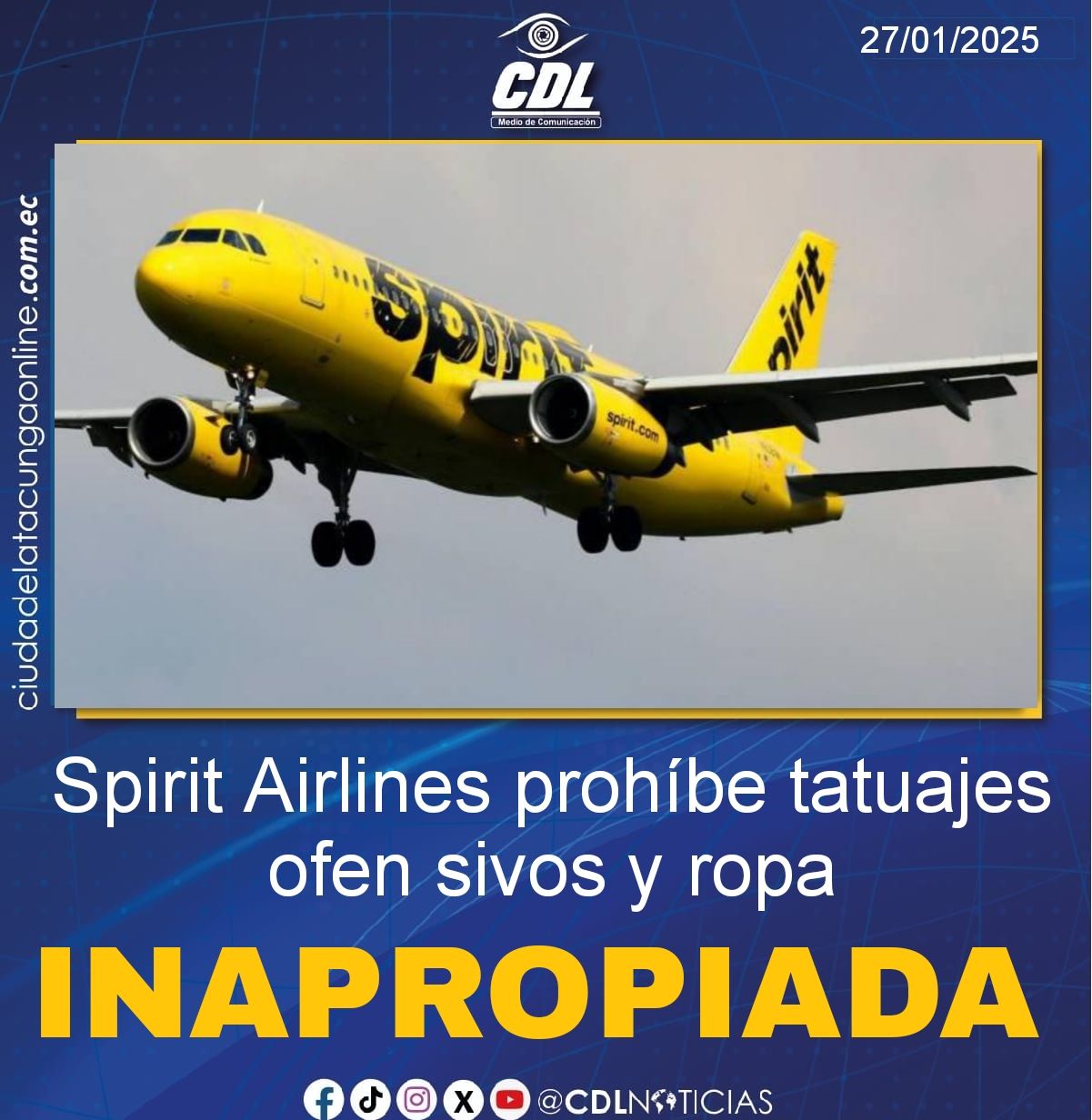 Spirit Airlines prohíbe tatuajes ofen sivos y ropa inapropiada