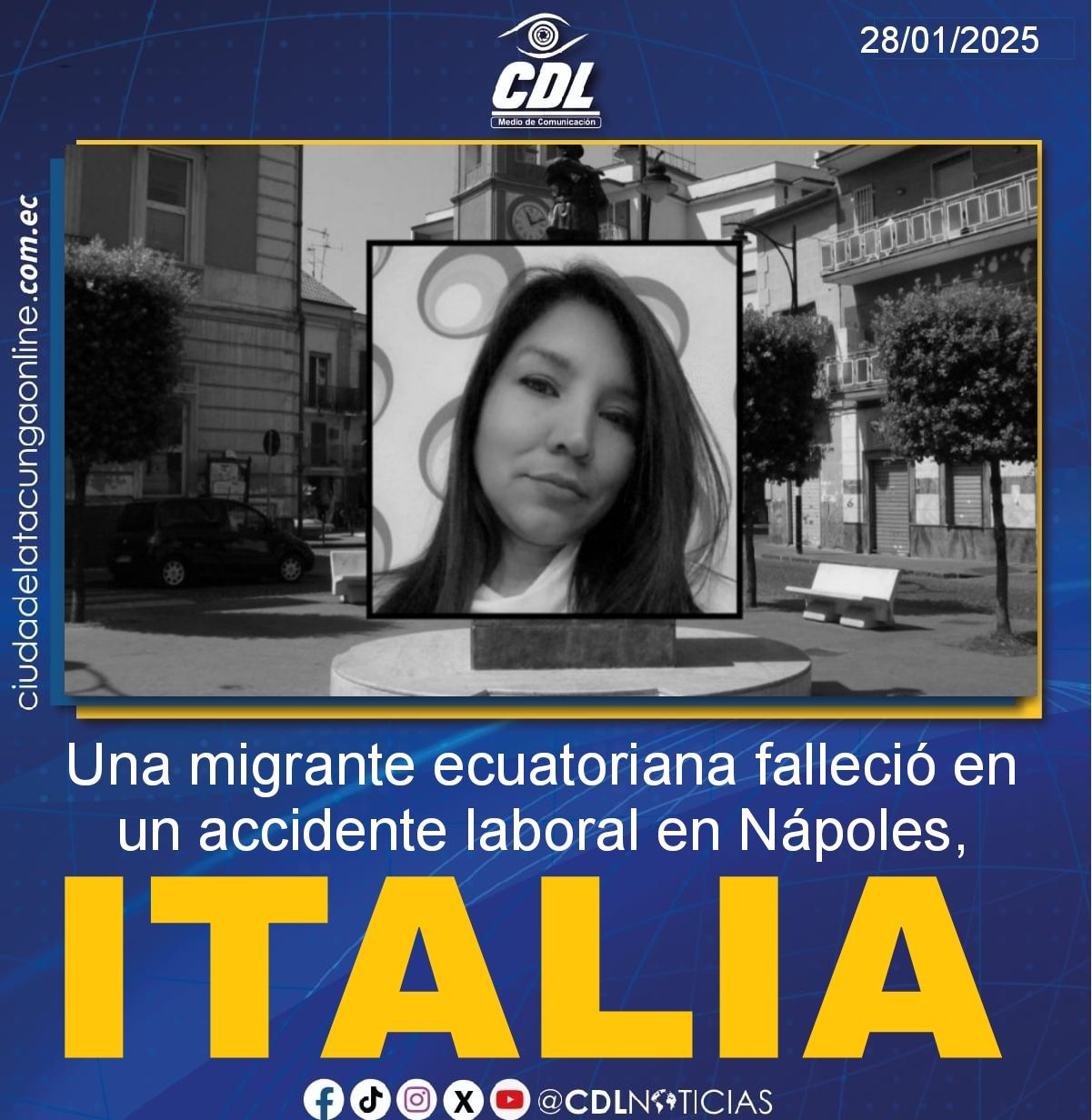 Una migrante ecuatoriana falleció en un accidente laboral en Nápoles, Italia