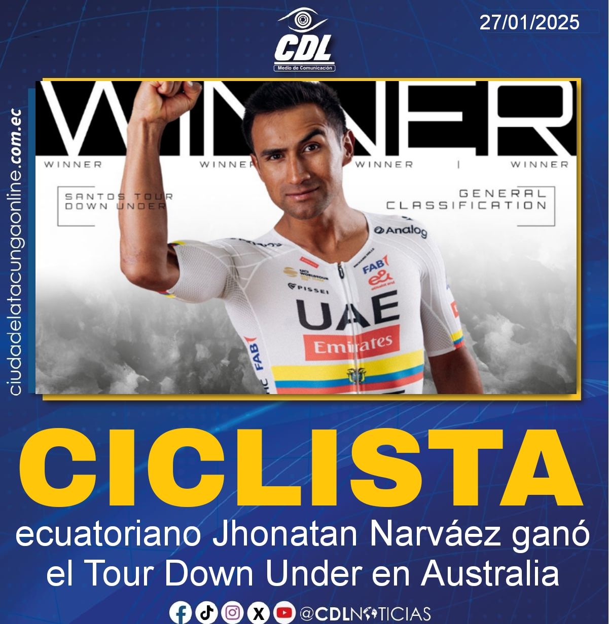 El ciclista ecuatoriano Jhonatan Narváez ganó el Tour Down Under en Australia