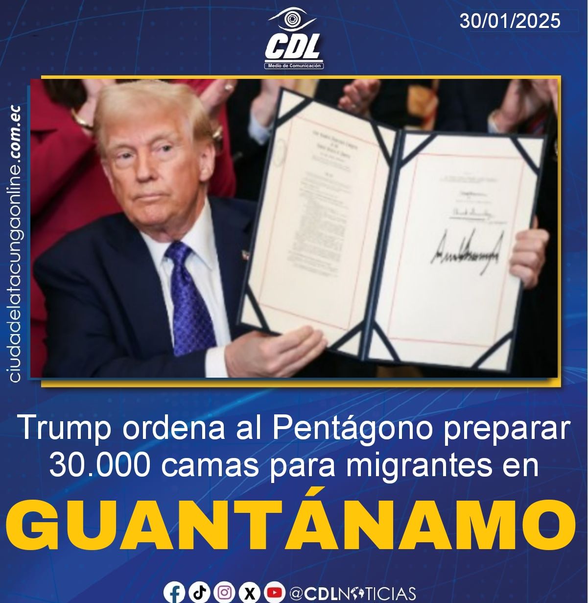 Trump ordena al Pentágono preparar 30.000 camas para migrantes en Guantánamo