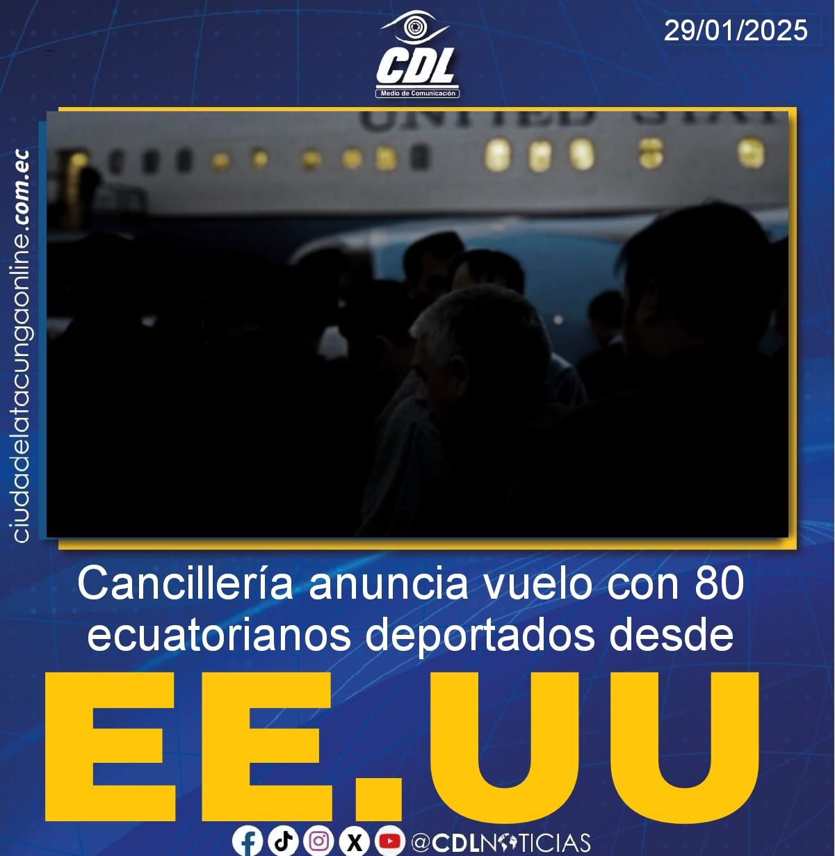 Cancillería anuncia vuelo con 80 ecuatorianos deportados desde Estados Unidos