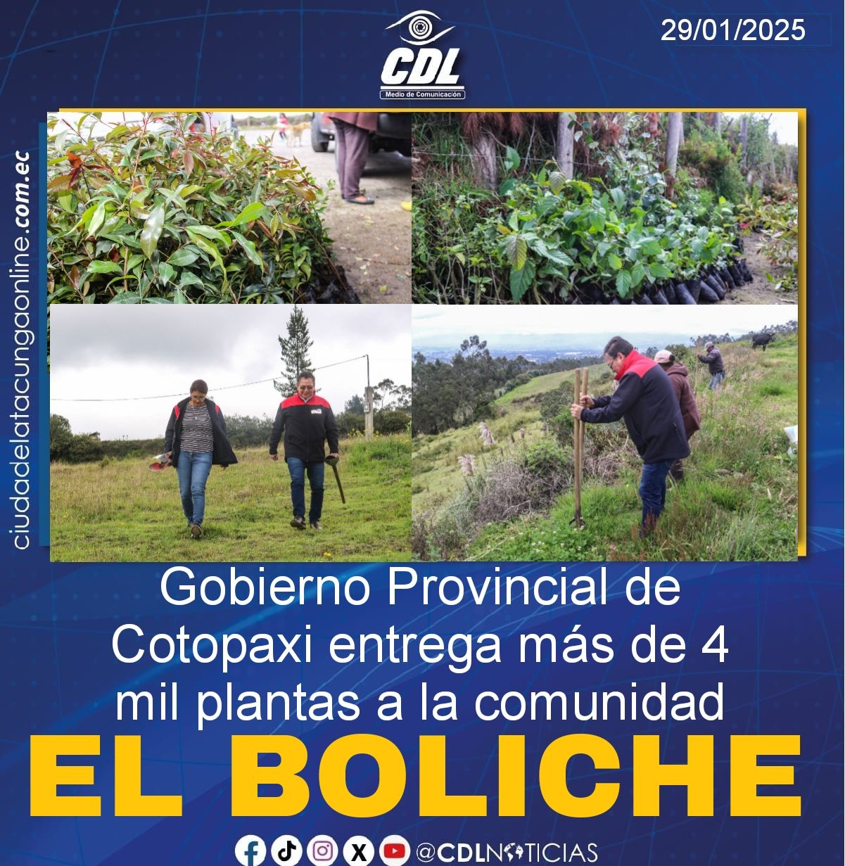 Gobierno Provincial de Cotopaxi entrega más de 4 mil plantas a la comunidad El Boliche