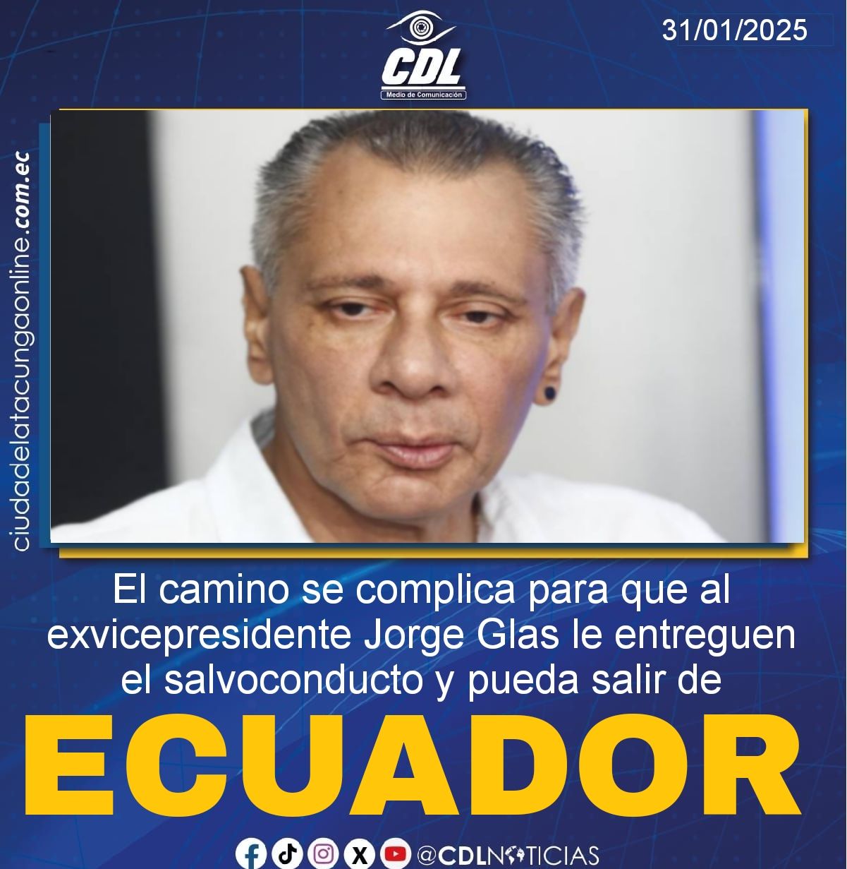 El camino se complica para que al exvicepresidente Jorge Glas le entreguen el salvoconducto y pueda salir de Ecuador