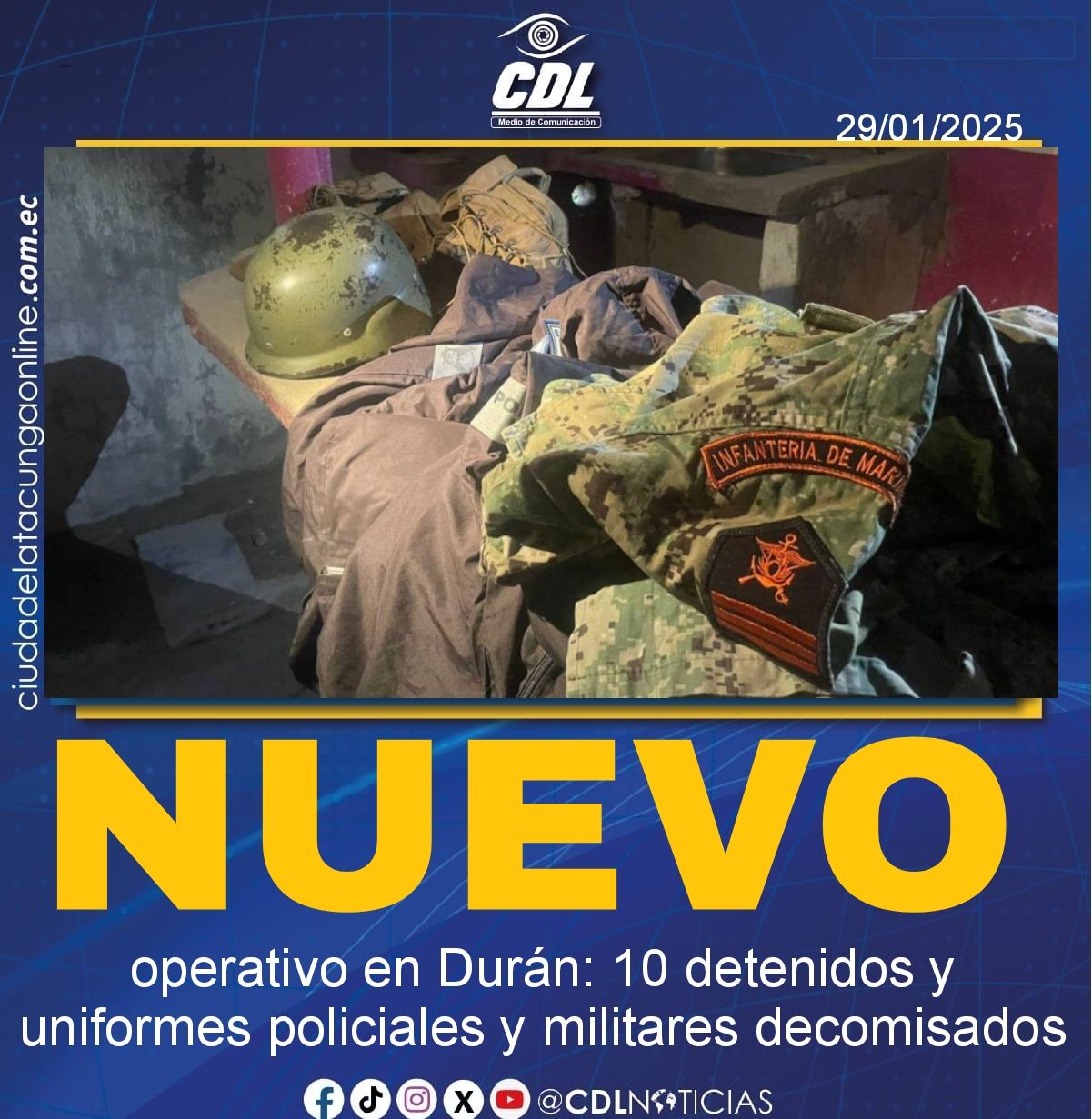 Nuevo operativo en Durán: 10 detenidos y uniformes policiales y militares decomisados