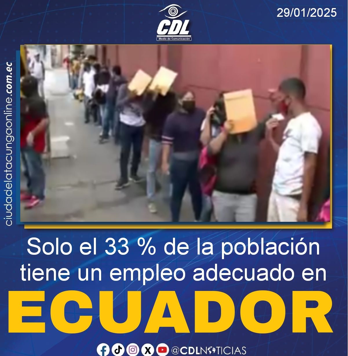 Solo el 33 % de la población tiene un empleo adecuado en Ecuador