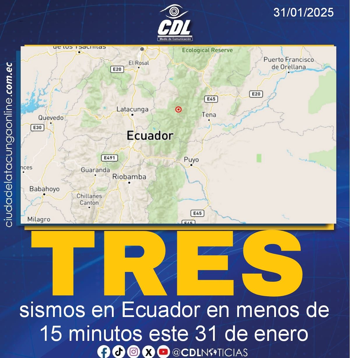 Tres sismos en Ecuador en menos de 15 minutos este 31 de enero