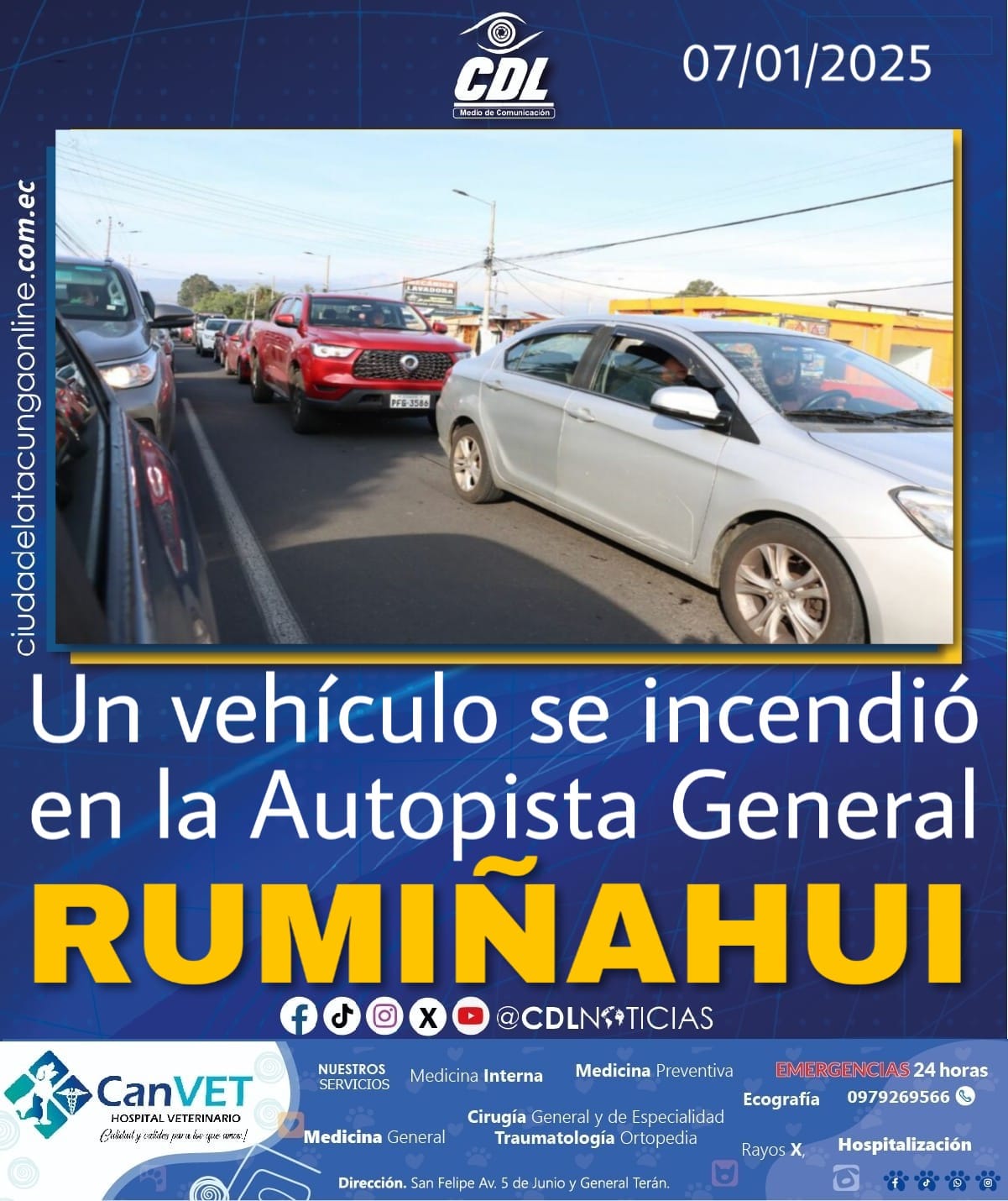 Un vehículo se incendió en la Autopista General Rumiñahui este martes 7 de enero