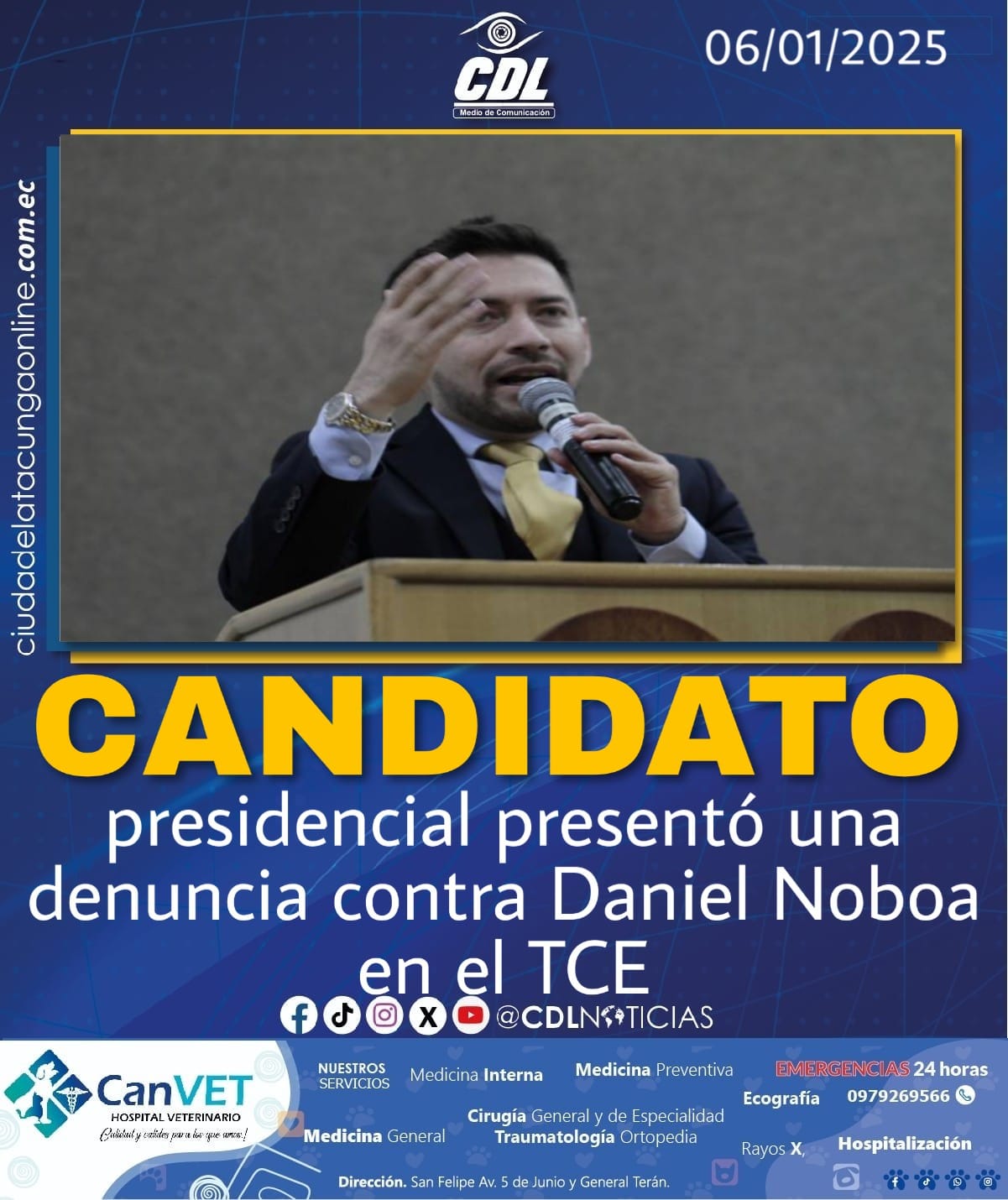 Candidato presidencial presentó una denuncia contra Daniel Noboa en el TCE