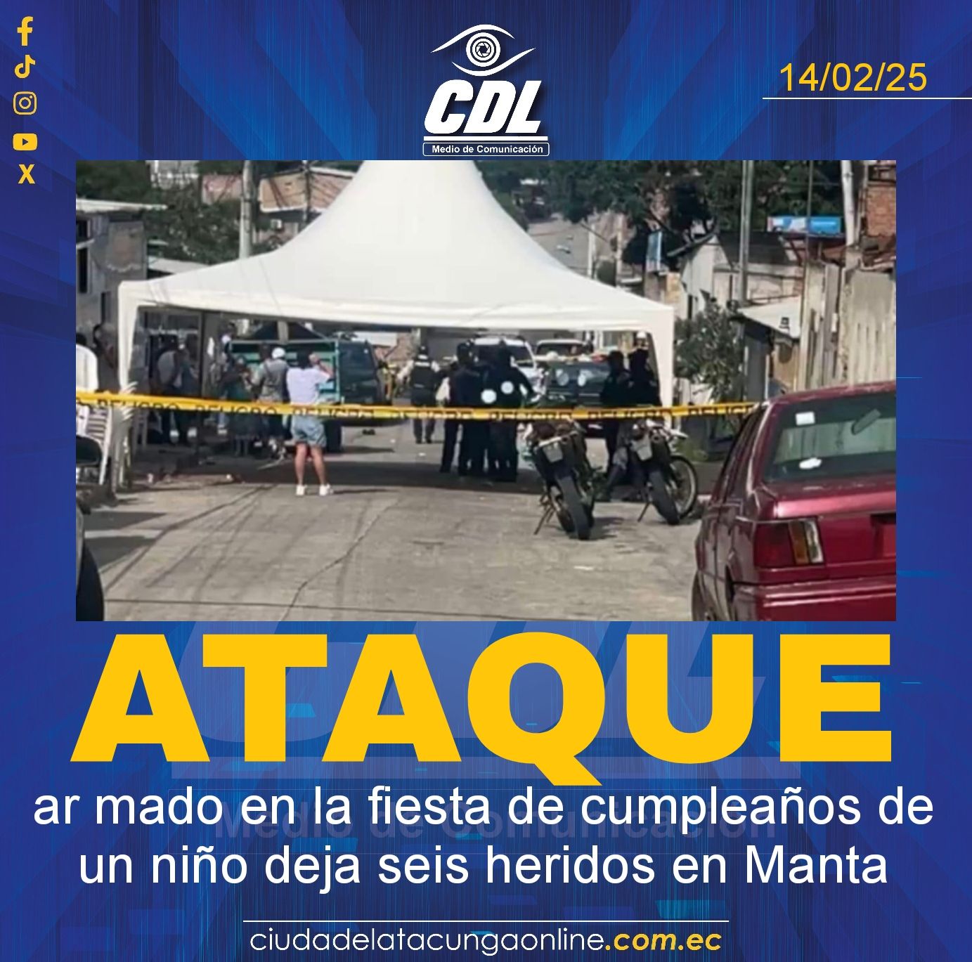 Ataque ar mado en la fiesta de cumpleaños de un niño deja seis heridos en Manta
